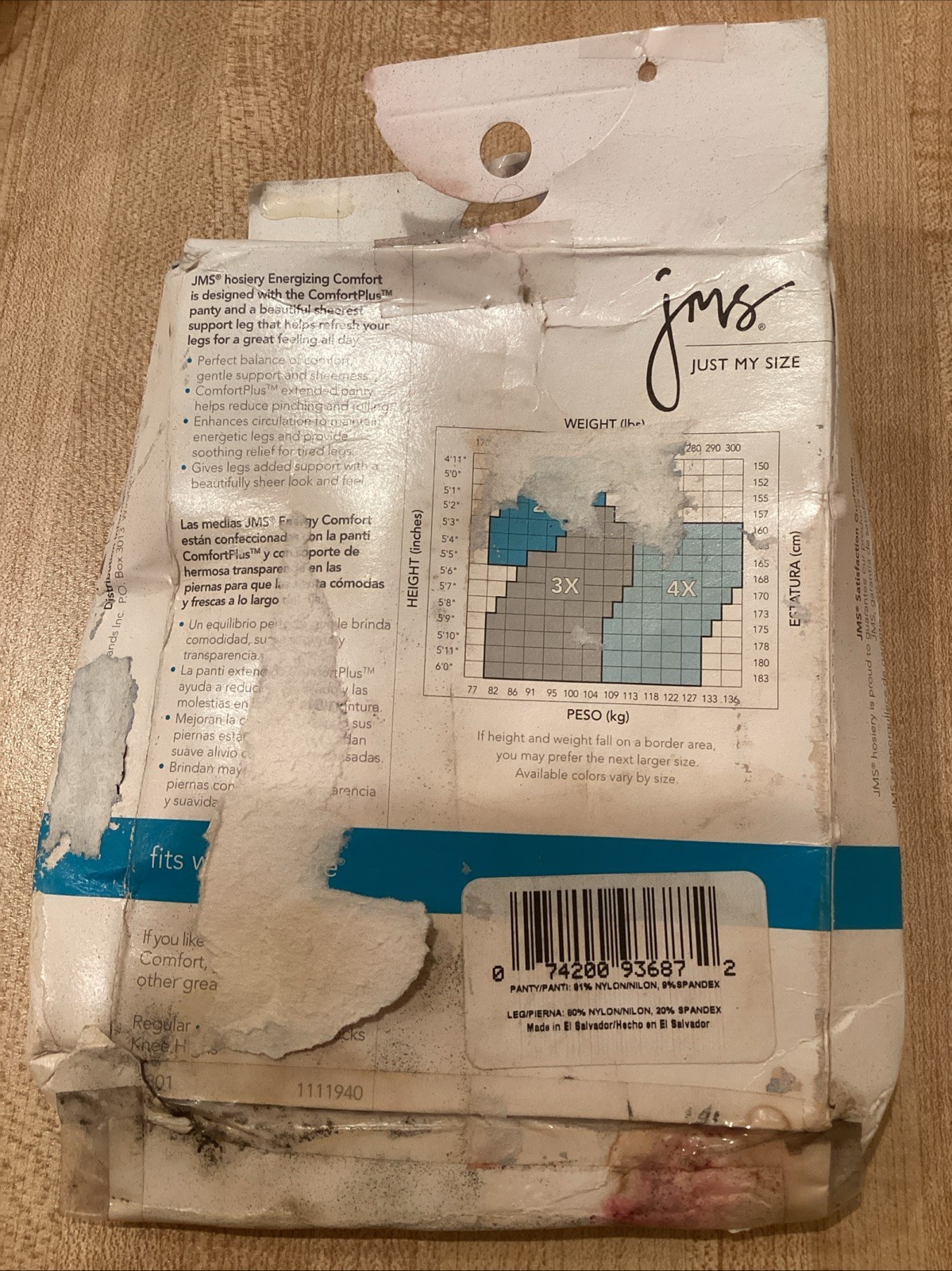 Vintage Pantyhose Just My Size JMS Sun Beige 4X Queen