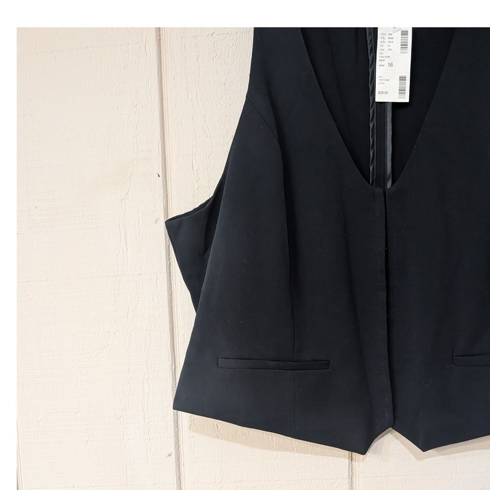 Vintage Y2K Black Stretch Waistcoat Vest Size 16 Quiet Luxury Minimalist