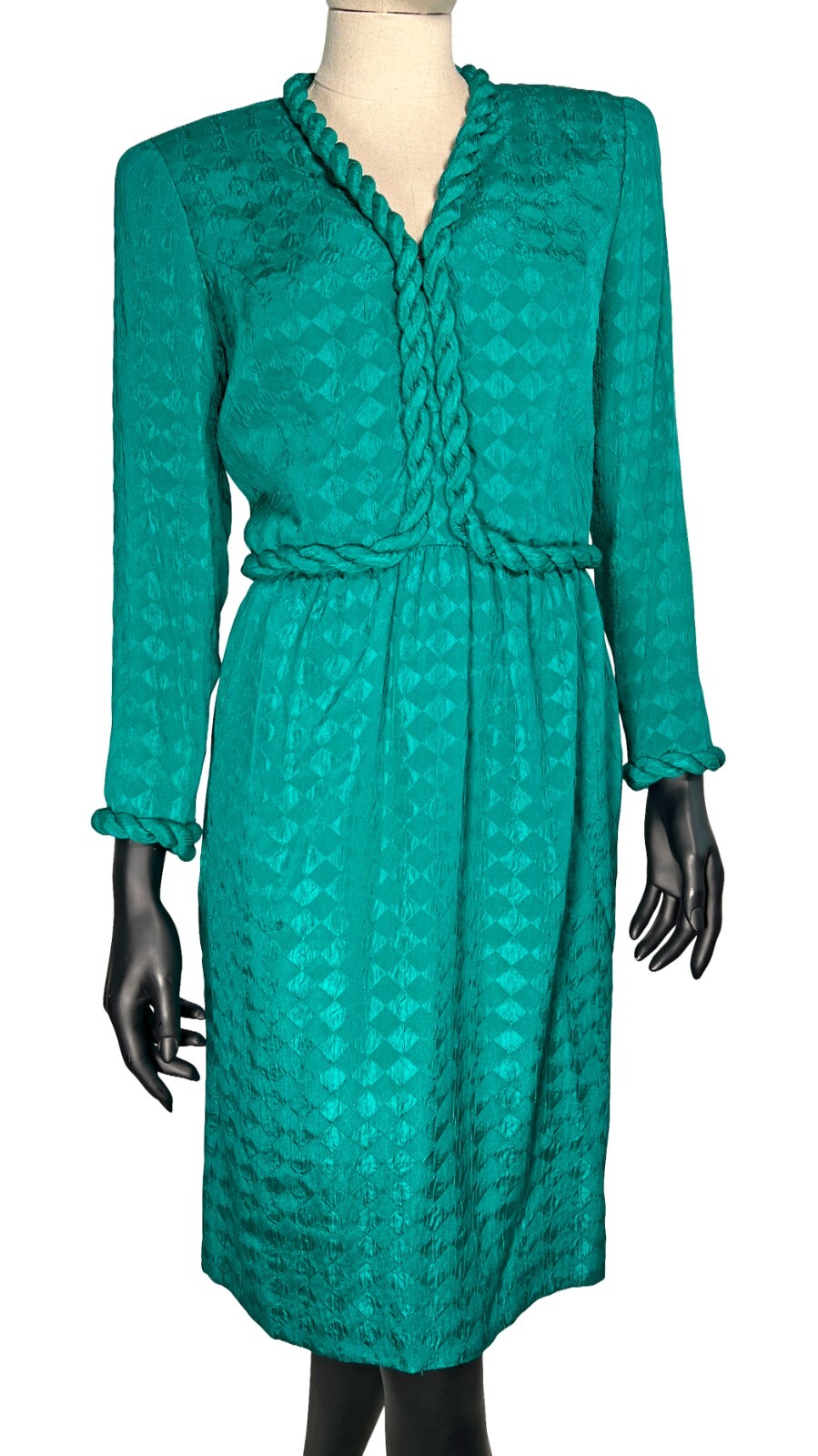 Vintage 1980’s Stanley Platos Green Silk Braided Dress