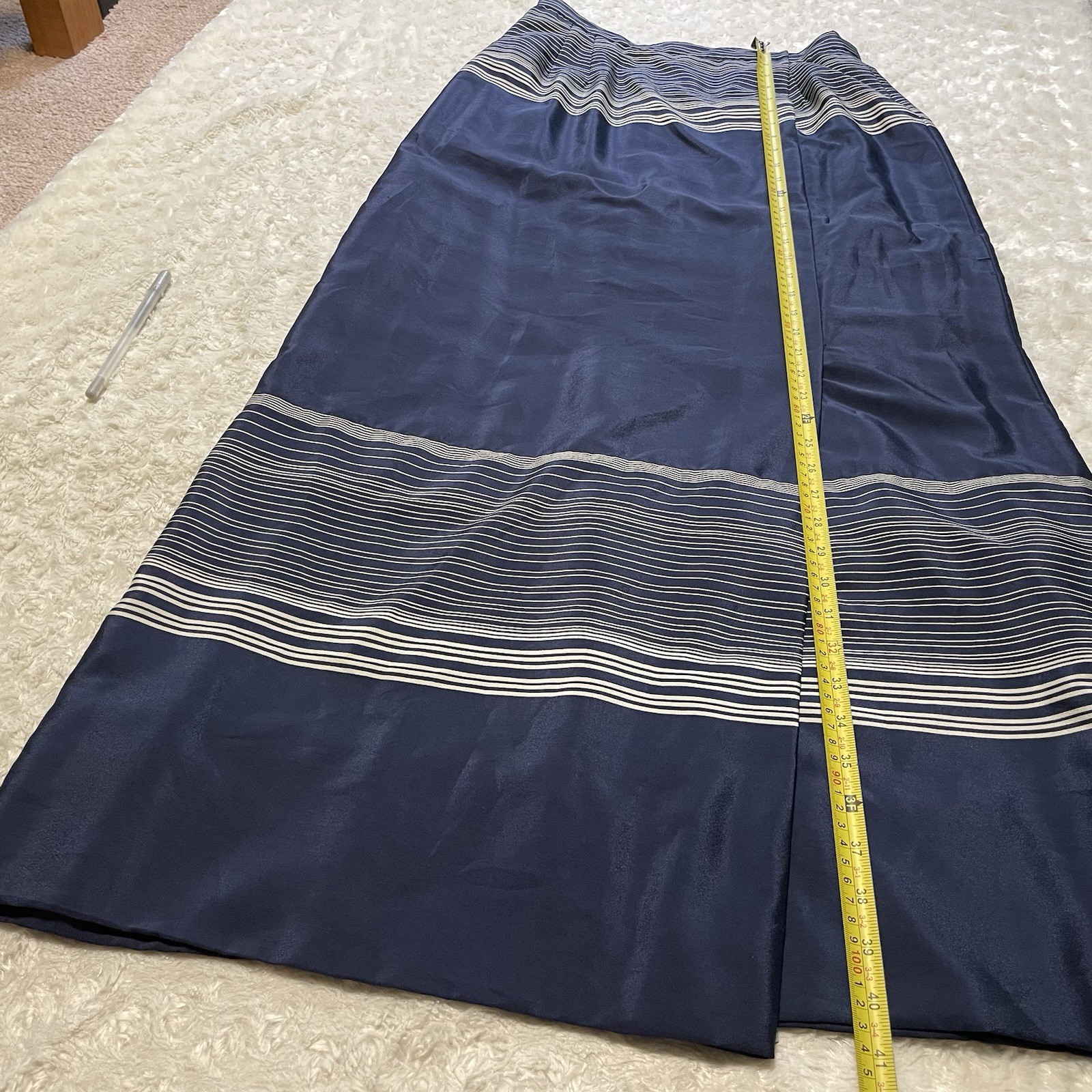vintage 70s Malcolm Starr navy blue white striped wrap maxi skirt S/M flawed