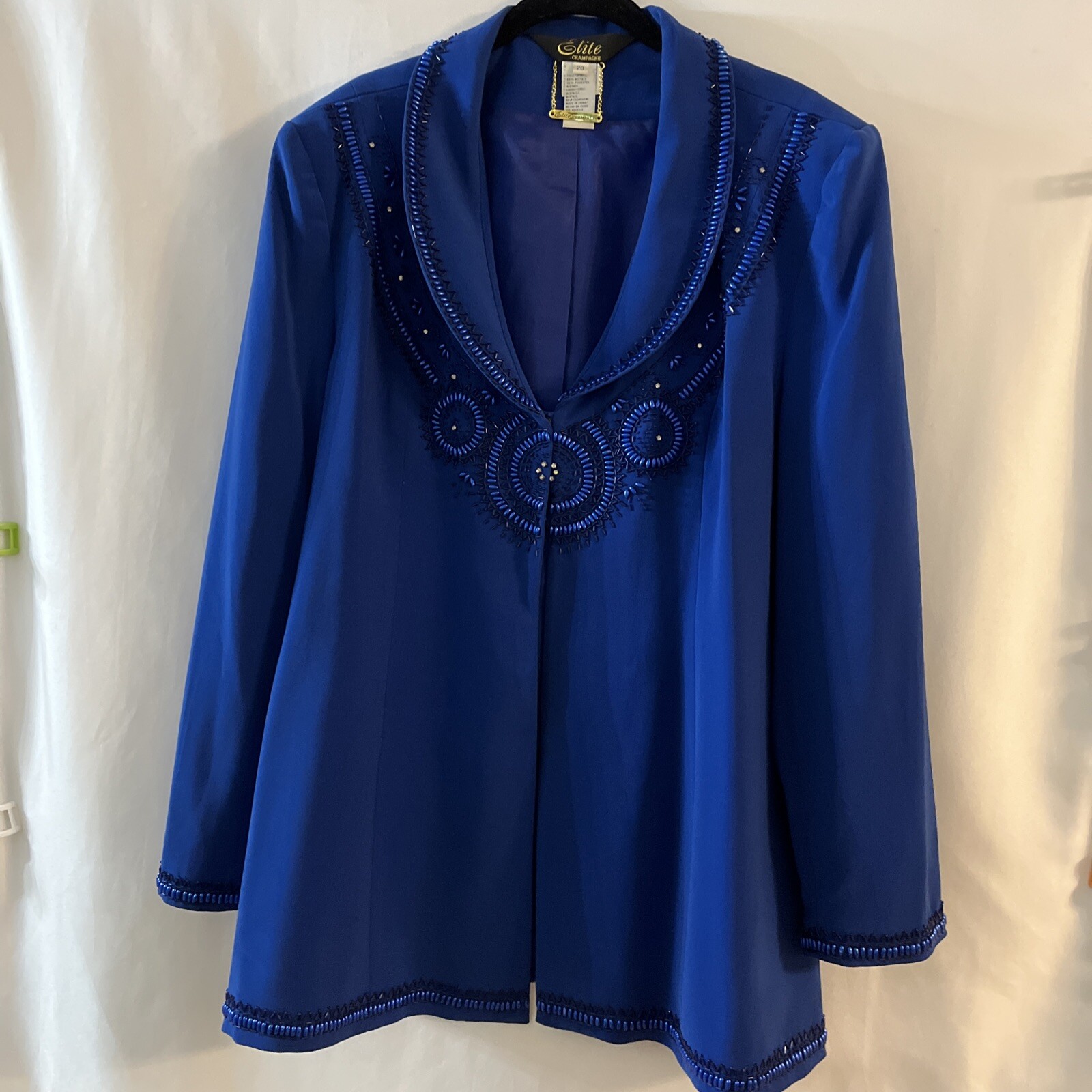Vintage Elite Champagne Royal Blue Women Size 20 Blazer Embellished Gorgeous