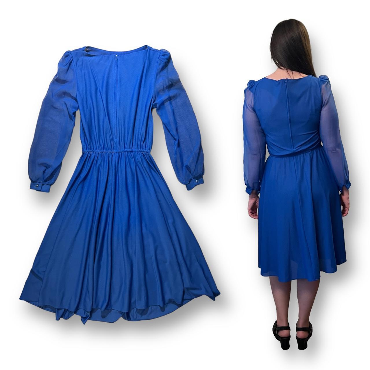 Gauzy Puff Sleeve Zig Zag Sequin Vintage 70s Dress Knee Length Fairy Boston Maid