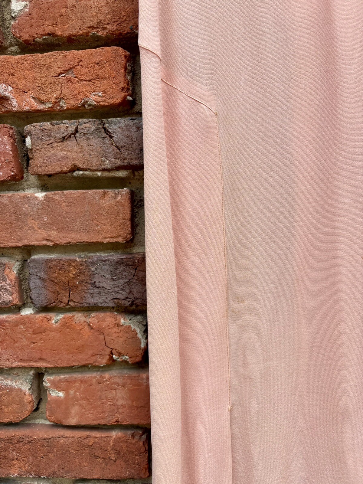 Antique Vintage 1930s Silk Rayon Pink & Brown Sleeveless Dress w/ Belt AS IS