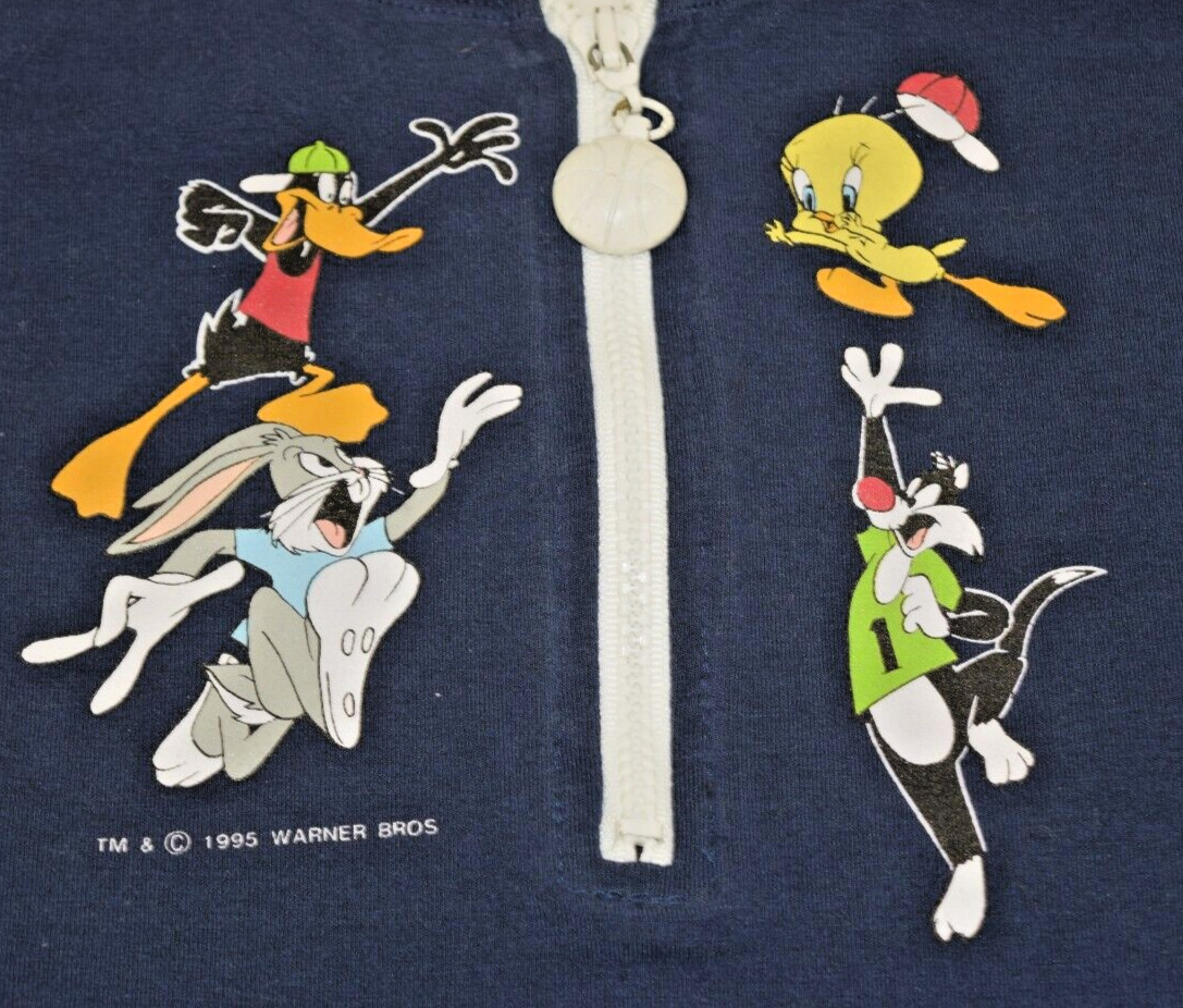 Vintage Jumper Size S/M 90s Looney Tunes Blue White Side Stripes Zip c.1995