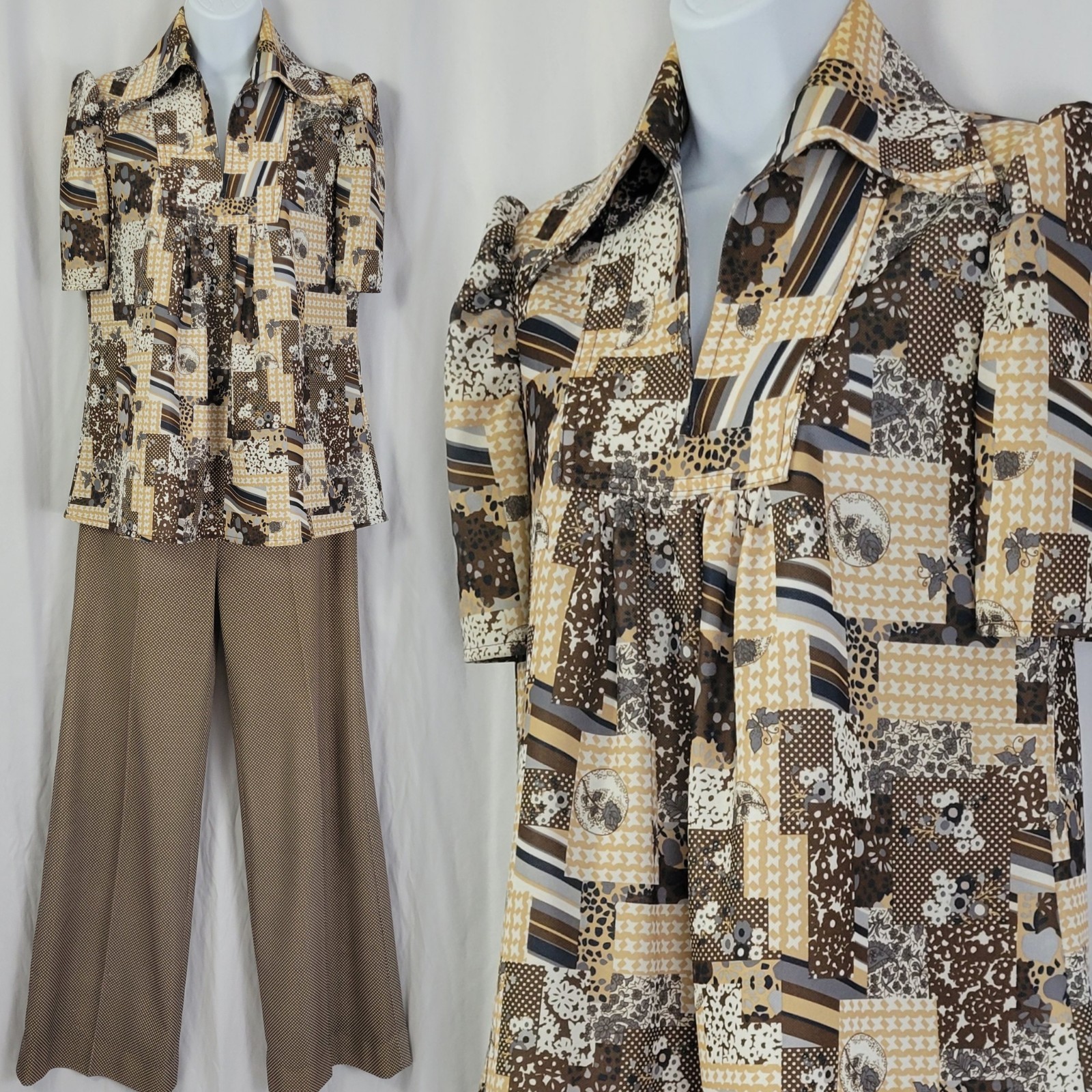 Vintage 2 Pc Top & Pants Set in Brown/Grey/White Size XS Maternity?