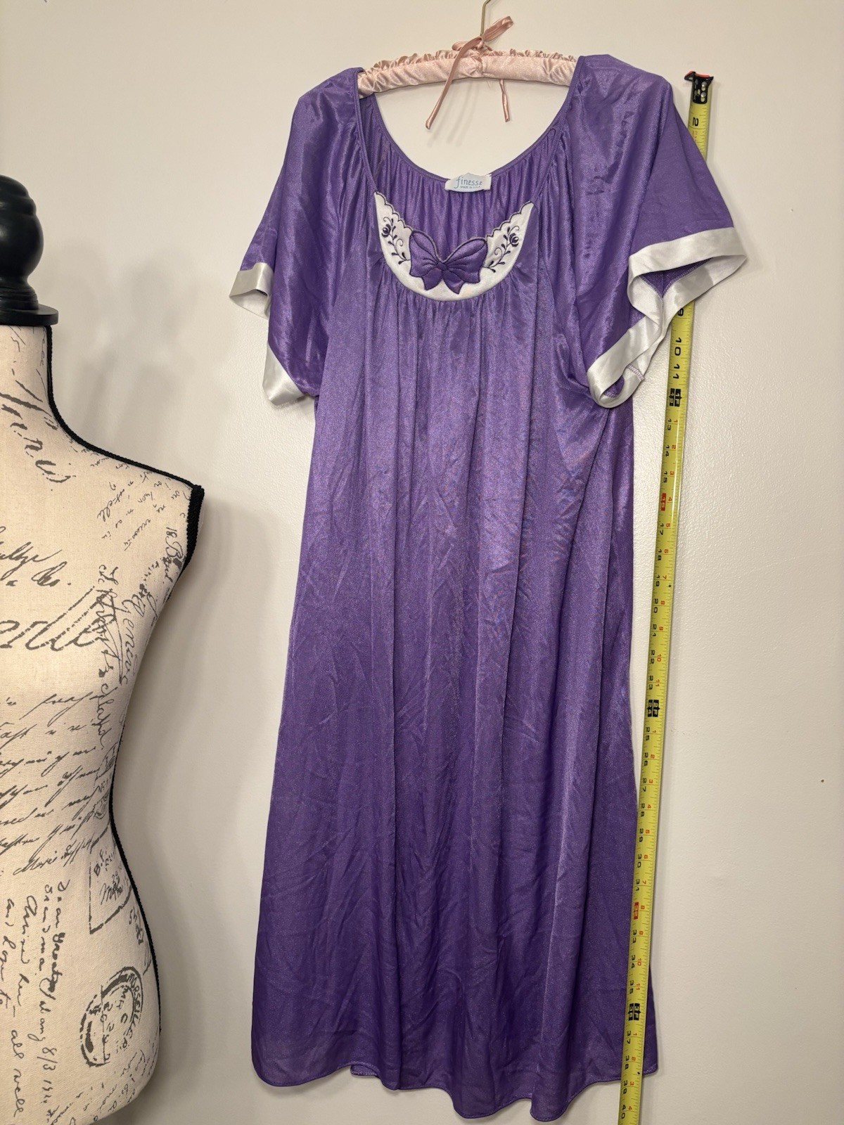 Vintage Finesse Purple Satin Nightgown Butterfly Plus Size 1X 2X 3X Granny Maxi