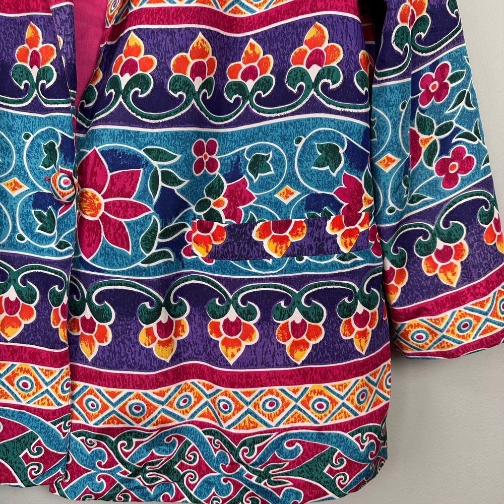 Vintage Carol Horn Women Medium Blazer Silk Floral Print Jacket 80s Arty