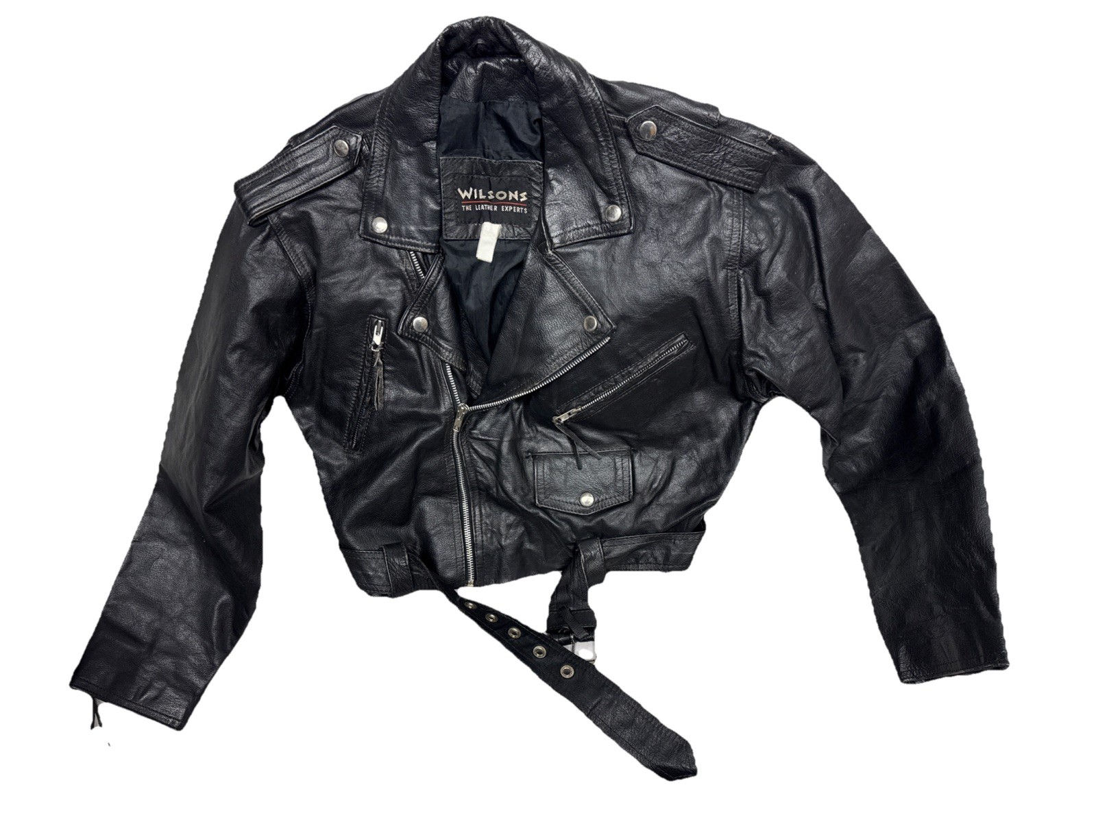 Vintage 90s Wilsons Cropped Leather Motorcycle Biker Punk Moto Jacket Womens M