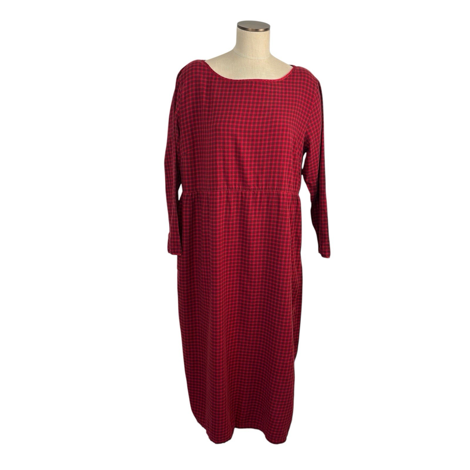 VTG Eddie Bauer XL Lightweight Flannel Nightgown Red Plaid Cotton Granny Cozy