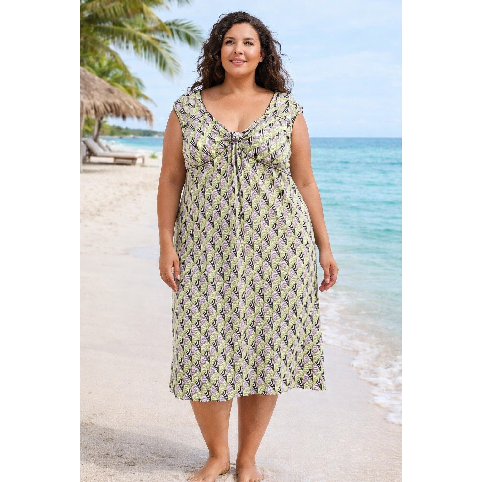 Vtg Colorful A Line Resortwear Midi Dress Casual Summer Party Size 2X Vacation