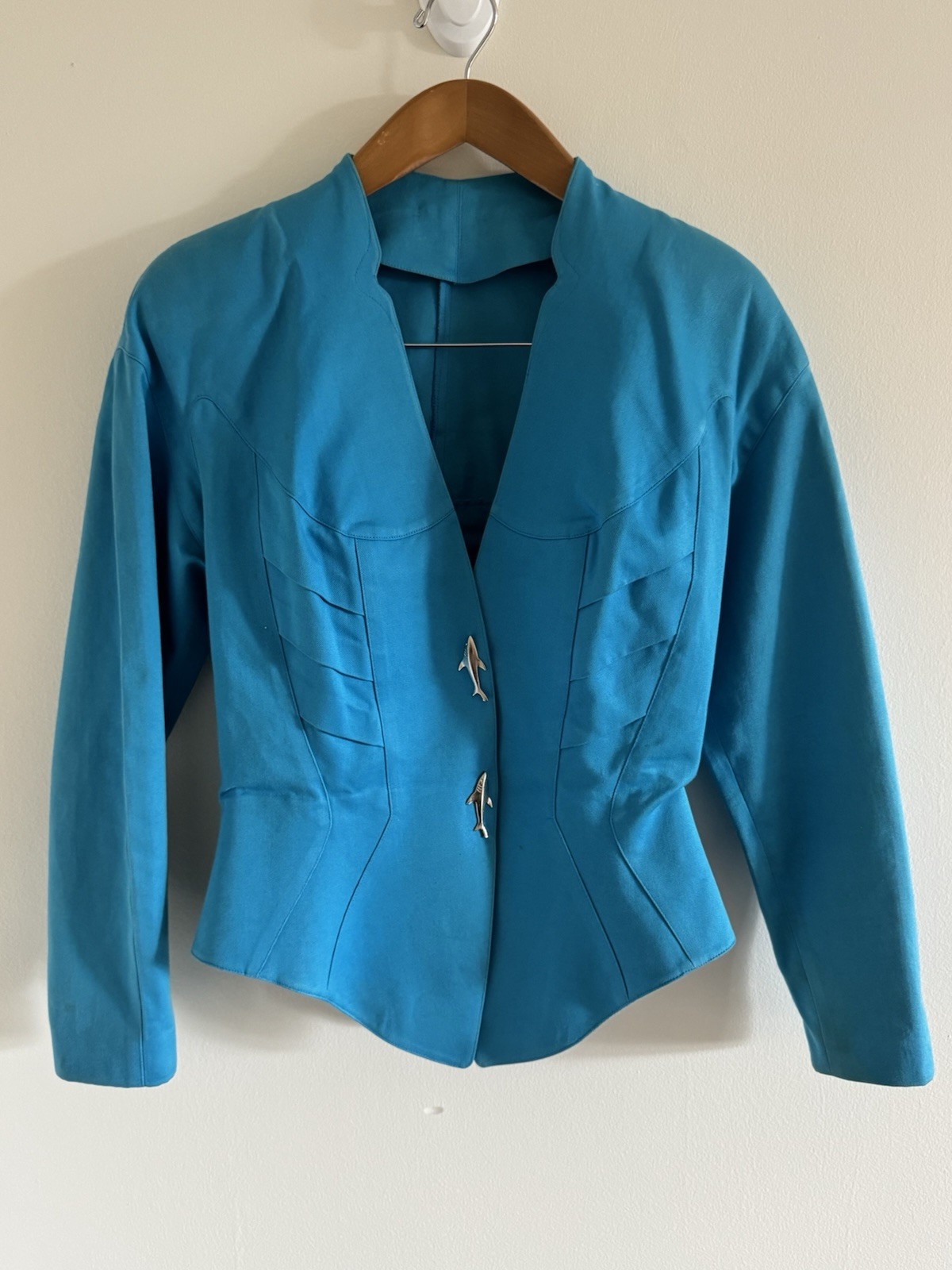 Vintage 1980’s Theirry Mugler Suit Blazer, Skirt Shark Snap Closure Peplum Waist