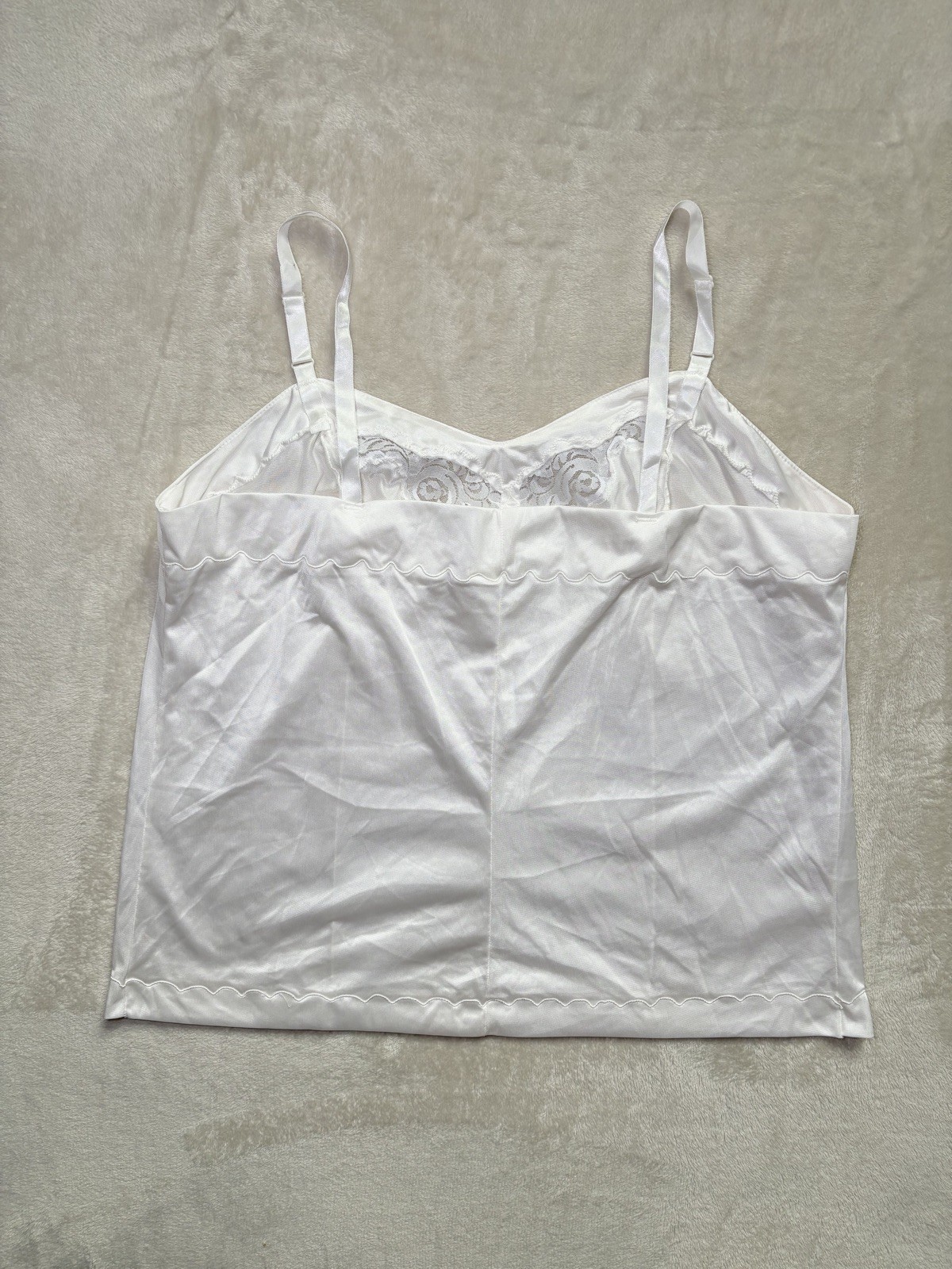 Vintage Lingerie by Vincent Slip Cami Top Size 42 White Lace Trim Nylon 70s 80s