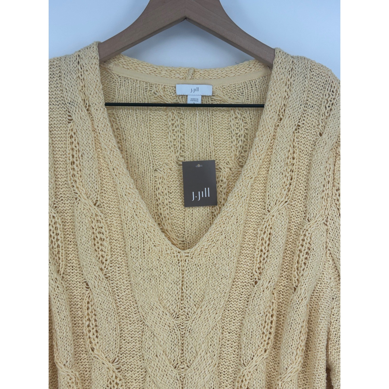 „NWT” J. Jill Women’s Cable Knit V-Neck Sweater In Sunshine Yellow- Size Large