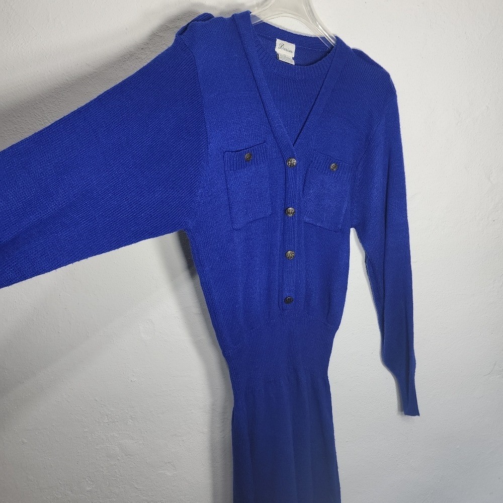 Vintage Darian Cobalt Blue Knit Dress Gold Button Detail