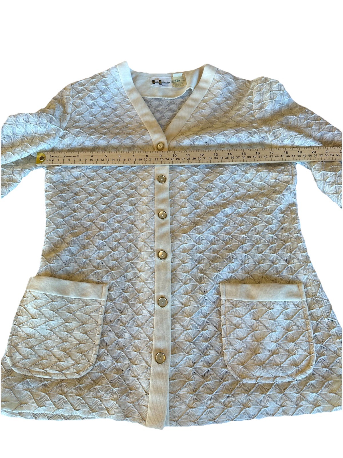 Vintage Retro Marty Gutmacher Polyester White Gold Button Up Blouse Jacket S/M
