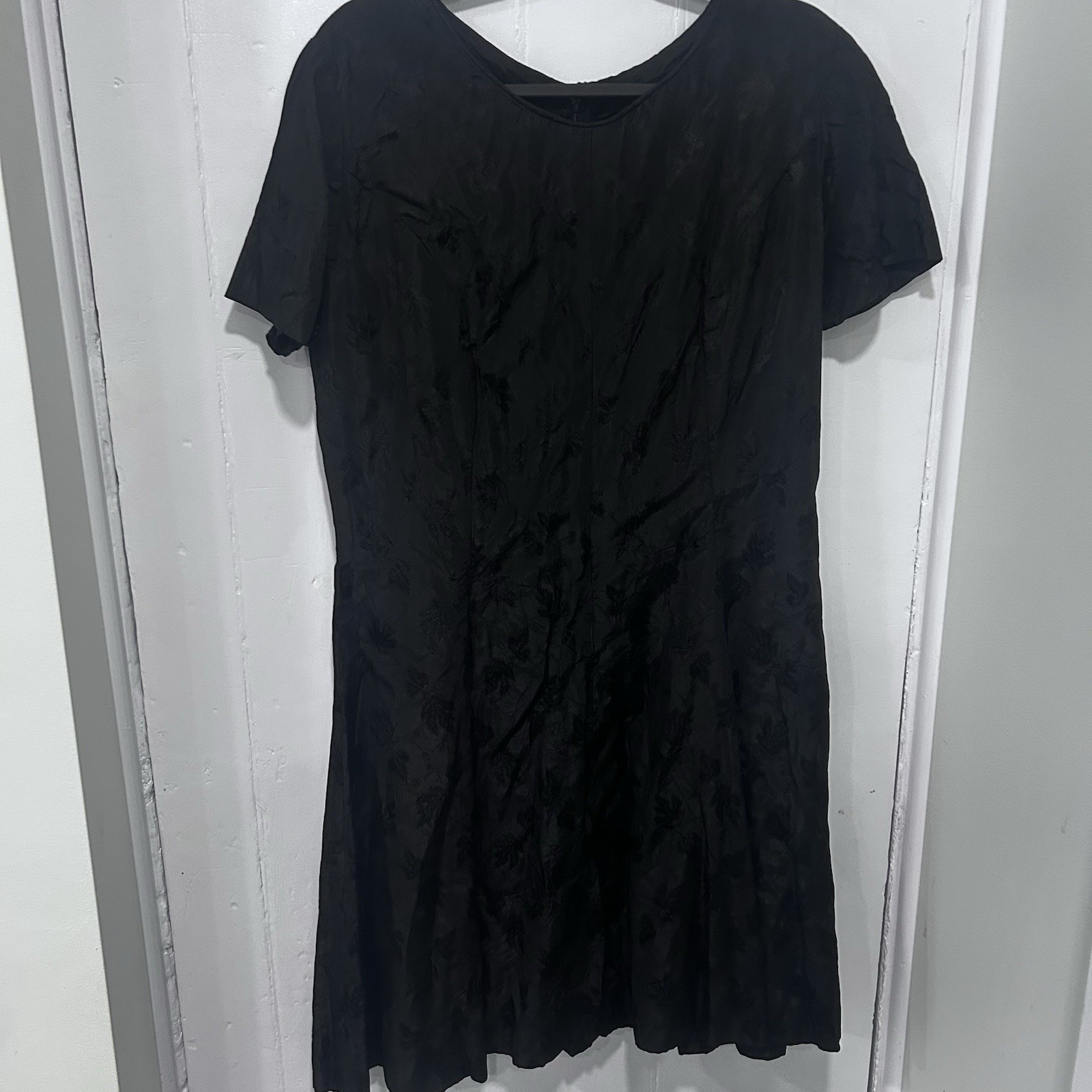 Vintage Hand Sewn Textured Black Jacquard Cocktail Day Dress Unique 1 Of Kind!