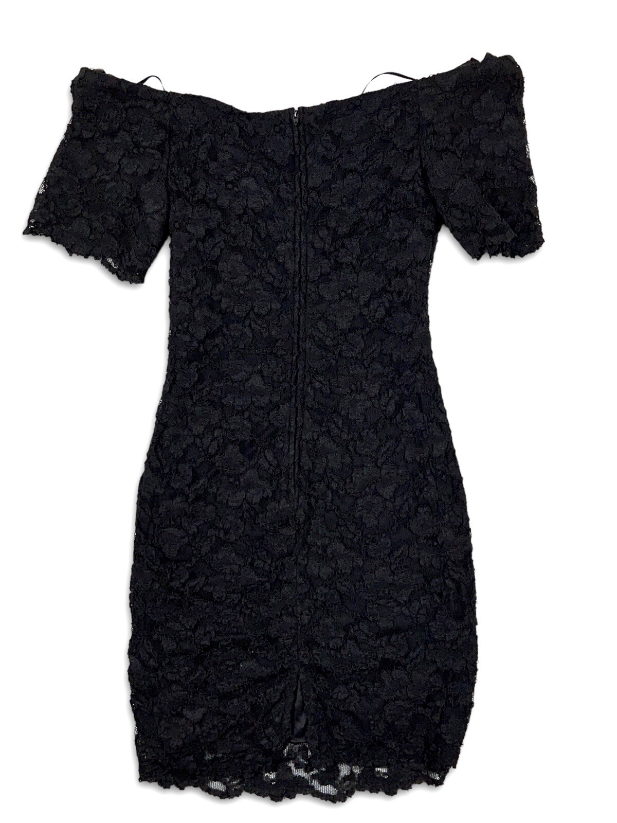 Vintage Black Lace Off Shoulder Peplum Sheath Dress LBD Nite Scarlett