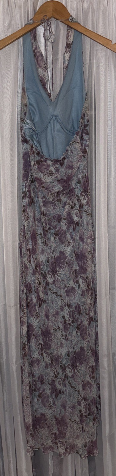 Vintage Y2K 90s Purple 100% Silk Ruffled Halter Dress Sangria Sz 10 Day Evening
