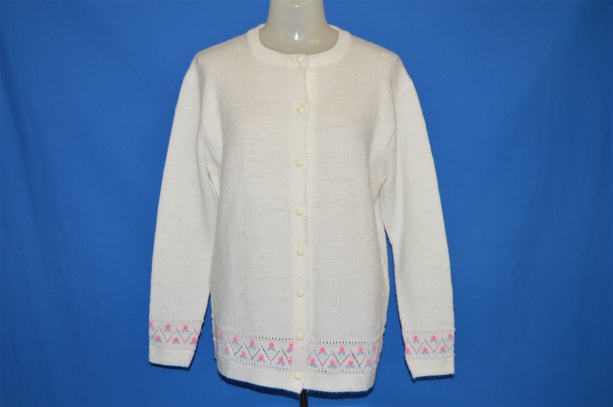vintage 70s BILLIE JO WHITE FLOWERED WOMEN’S CARDIGAN SWEATER MEDIUM M