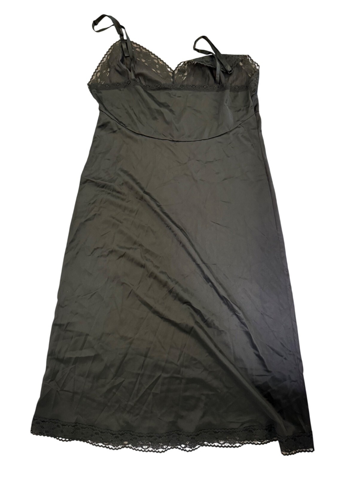 Vtg Vanity Fair Black Nylon Lace Slip Dress 38/28 Antron III Adjustable Straps