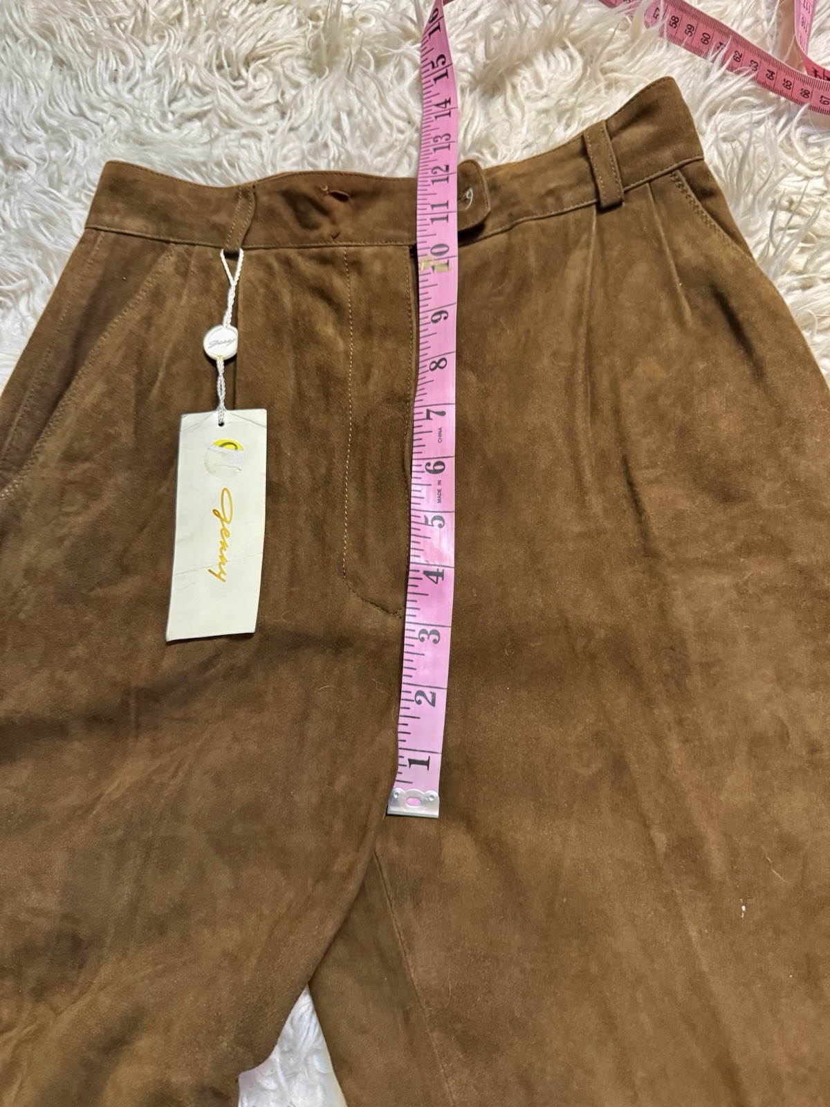Vtg Jenny France Suede Pants Trousers Pockets Piping Brown Leather XS Tags