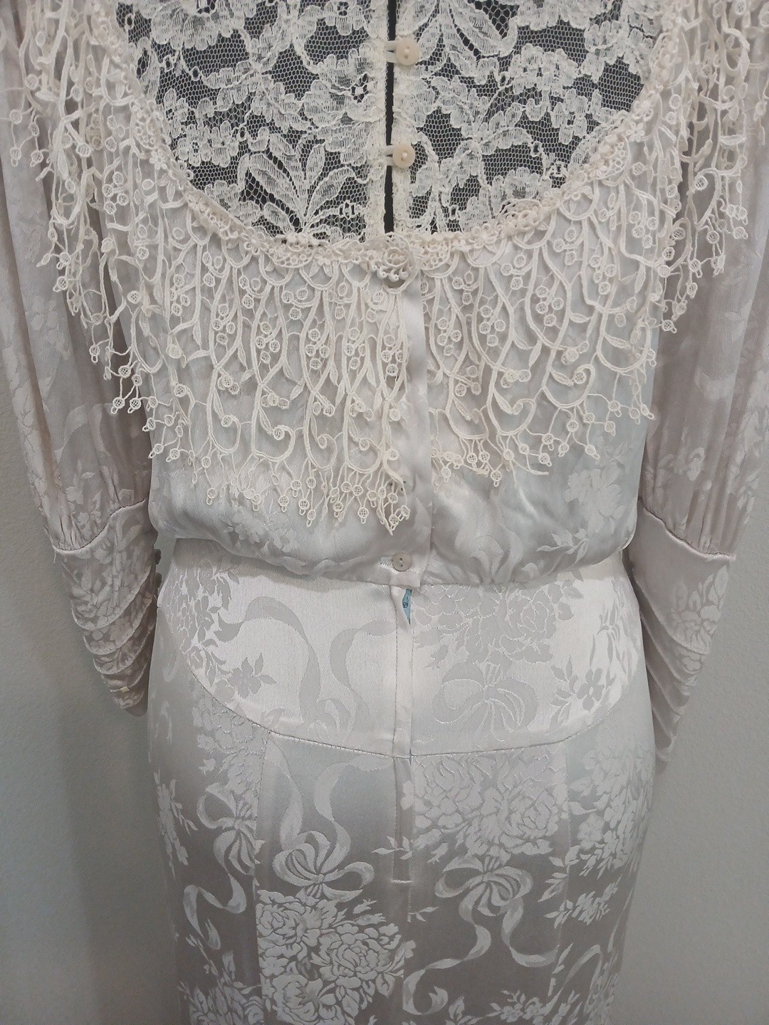 VTG Jessica McClintock Romantic Victorian Floral Lace Dress Cream Ivory Size 8