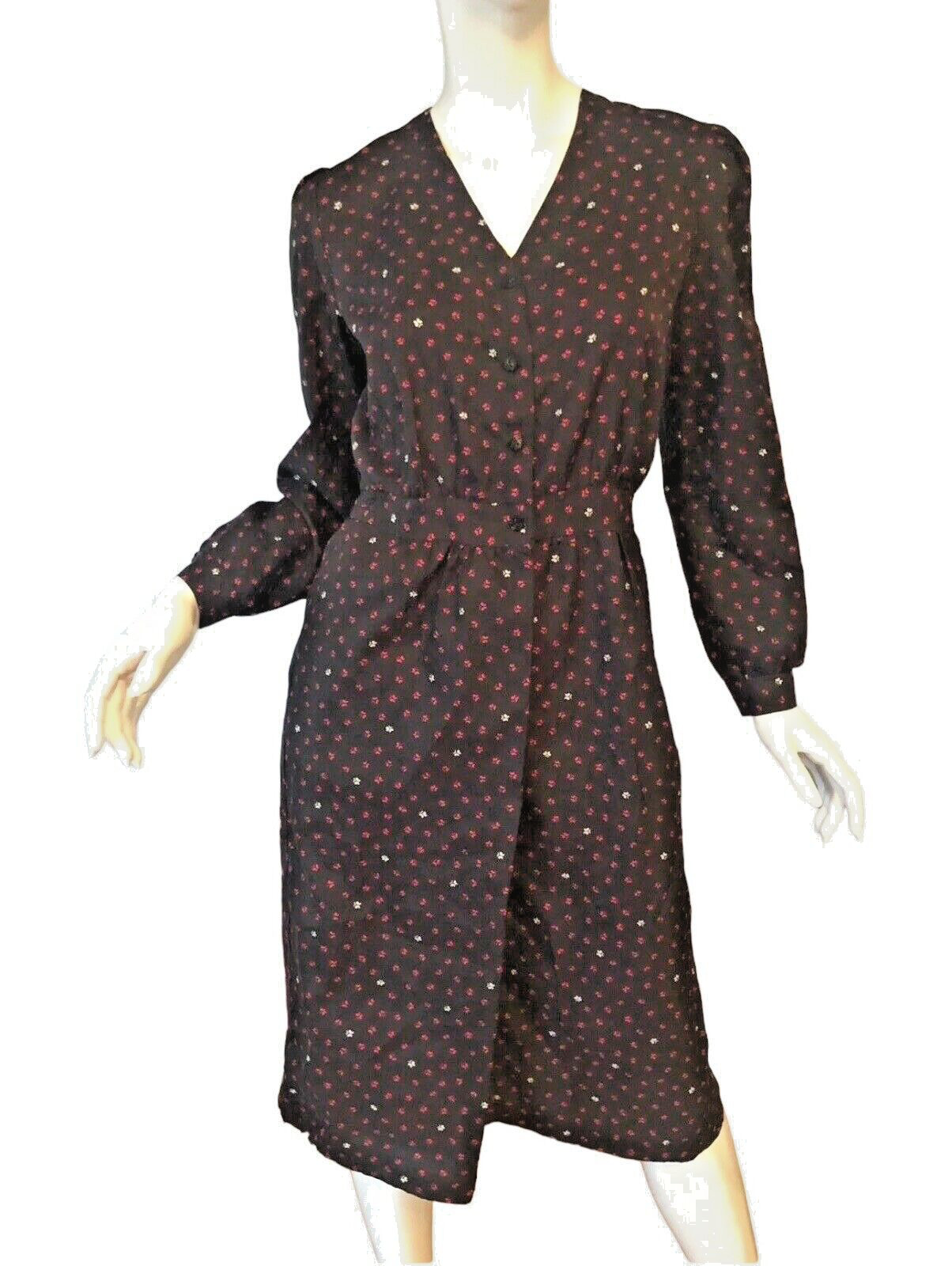Dress 7 Vtg 70s 80s Poly WHIMSY BUTTERFLY Print PUFF SLEEVE Secretary DISCO S M