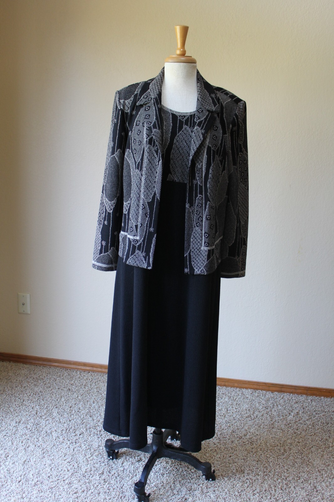 Leslie Belle Vintage 90’s Black Long Sleeveless Dress Jacket OUtfit Set 16P