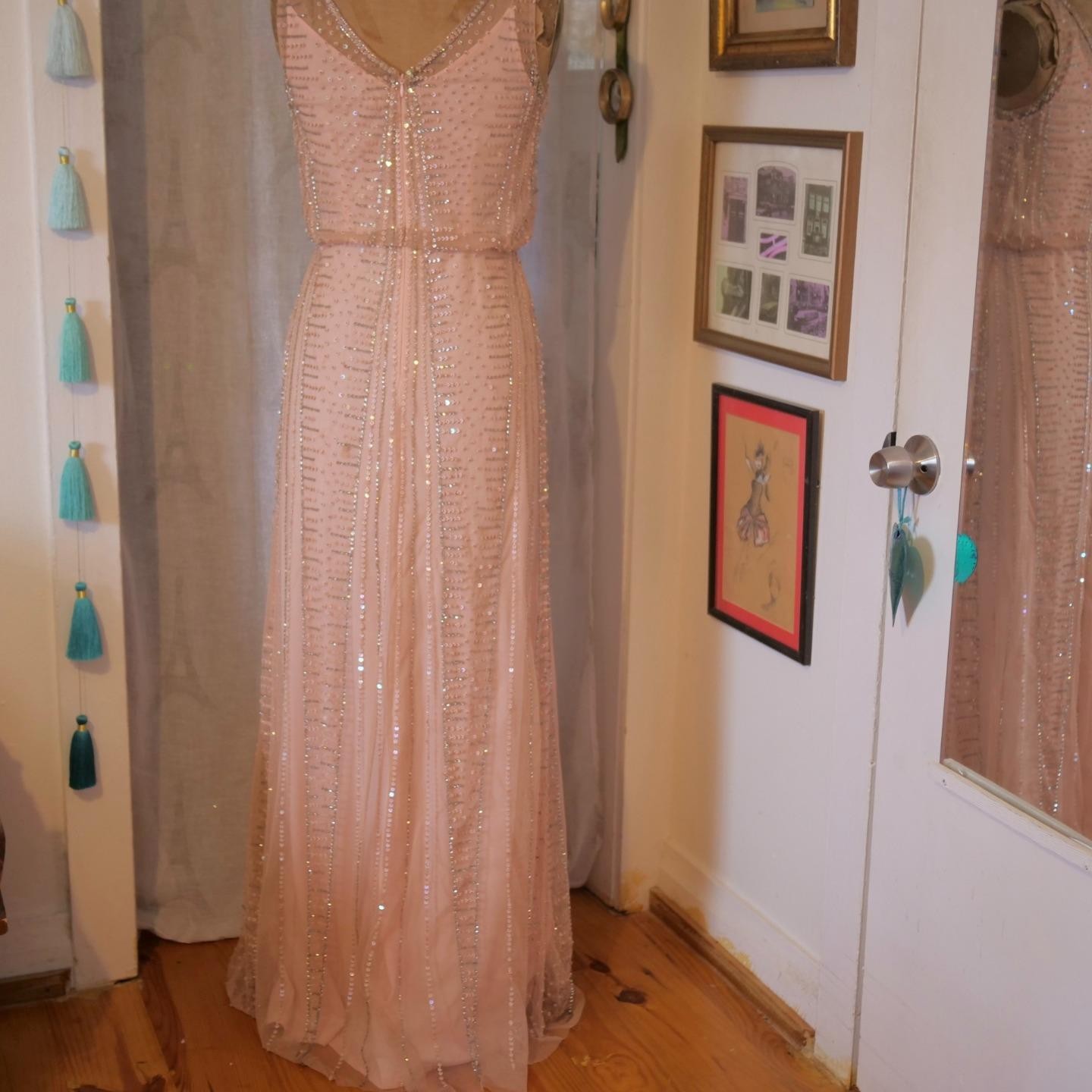 vtg 90s CACHE Y2K Pink Sequins Beaded Mermaid Maxi Dress Whimsigoth Fairycore 2