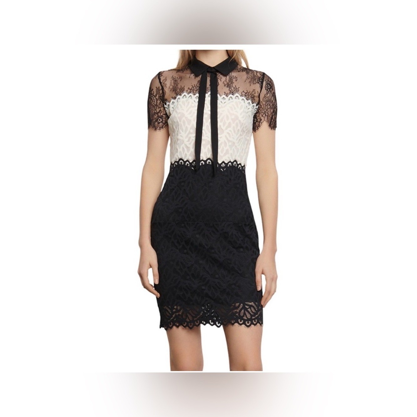 Sandro Black and White Lace Tie-Neck Mini Dress NWT US 8 FR 40