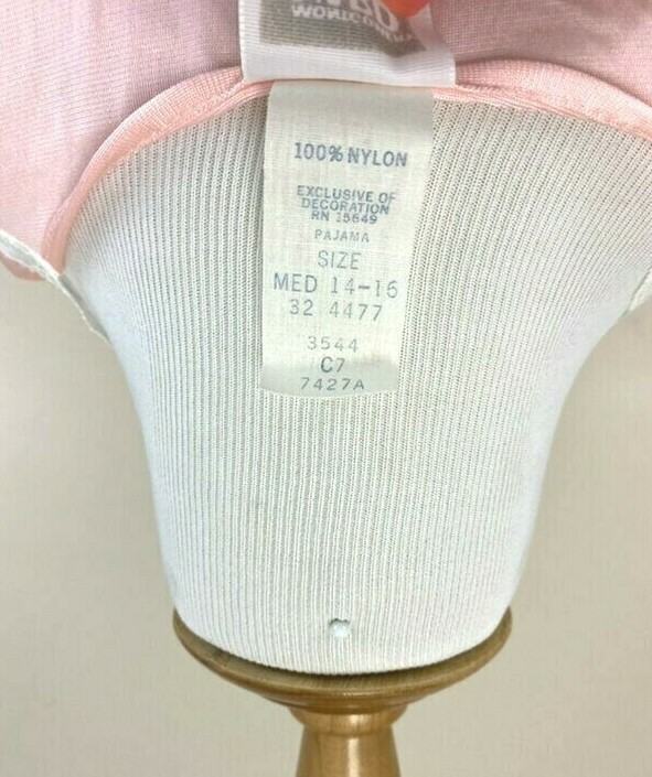 Montgomery Ward M Vintage Peach Blush White Lace Nylon Pajama Set