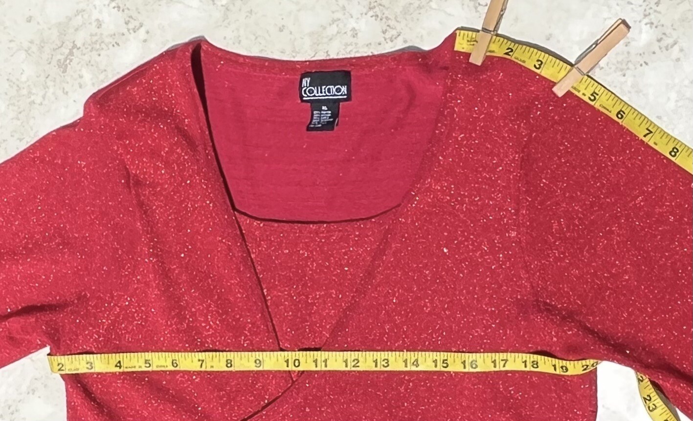 Blouse Red Size:XL Vintage Shimmery Pull Over Tie Front By NY Collection