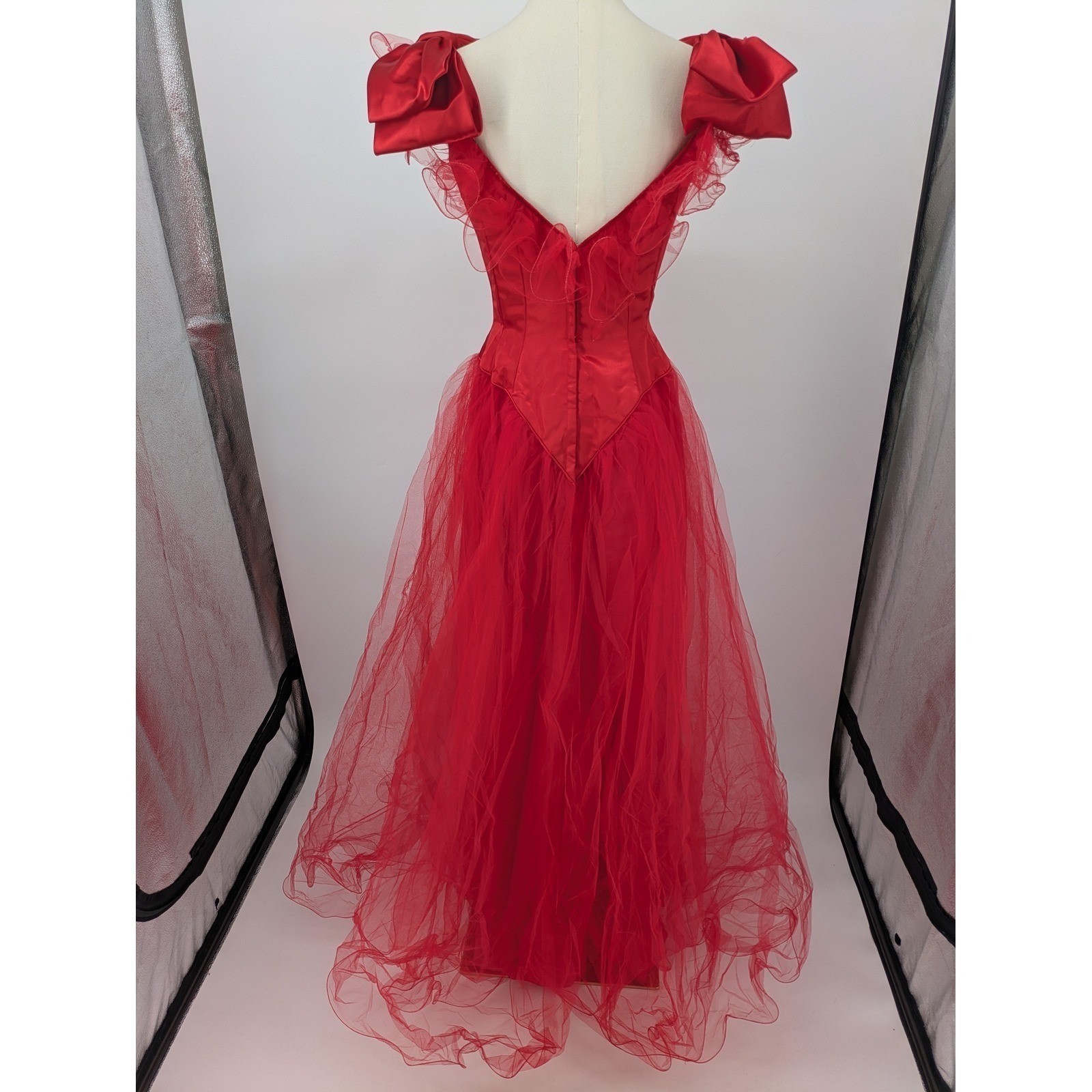 Mike Benet Formals Gown Red Womens Vintage 10 Modern 4 Tulle Satin Bow 80s Dress
