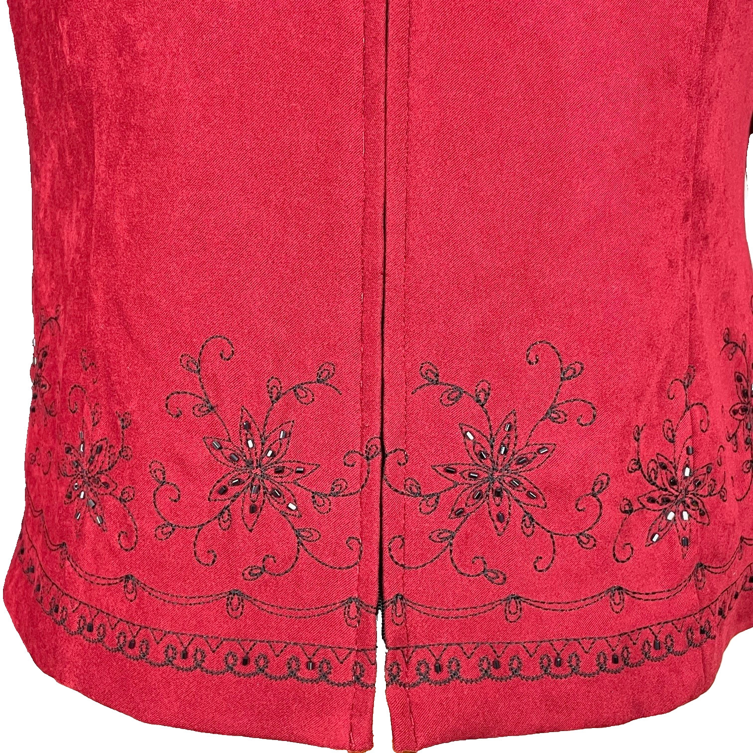 Vtg 80s 90s Studio I Faux Suede Full Zip Blazer Sz 12 Red Beaded Embroidery