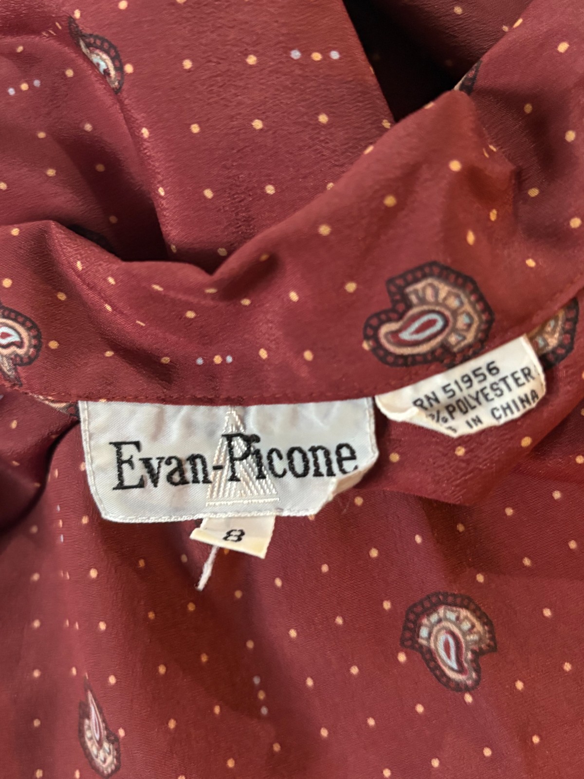 Vintage Evan Picone Secretary Blouse 80s Rust Paisley Bow Tie Blouse M
