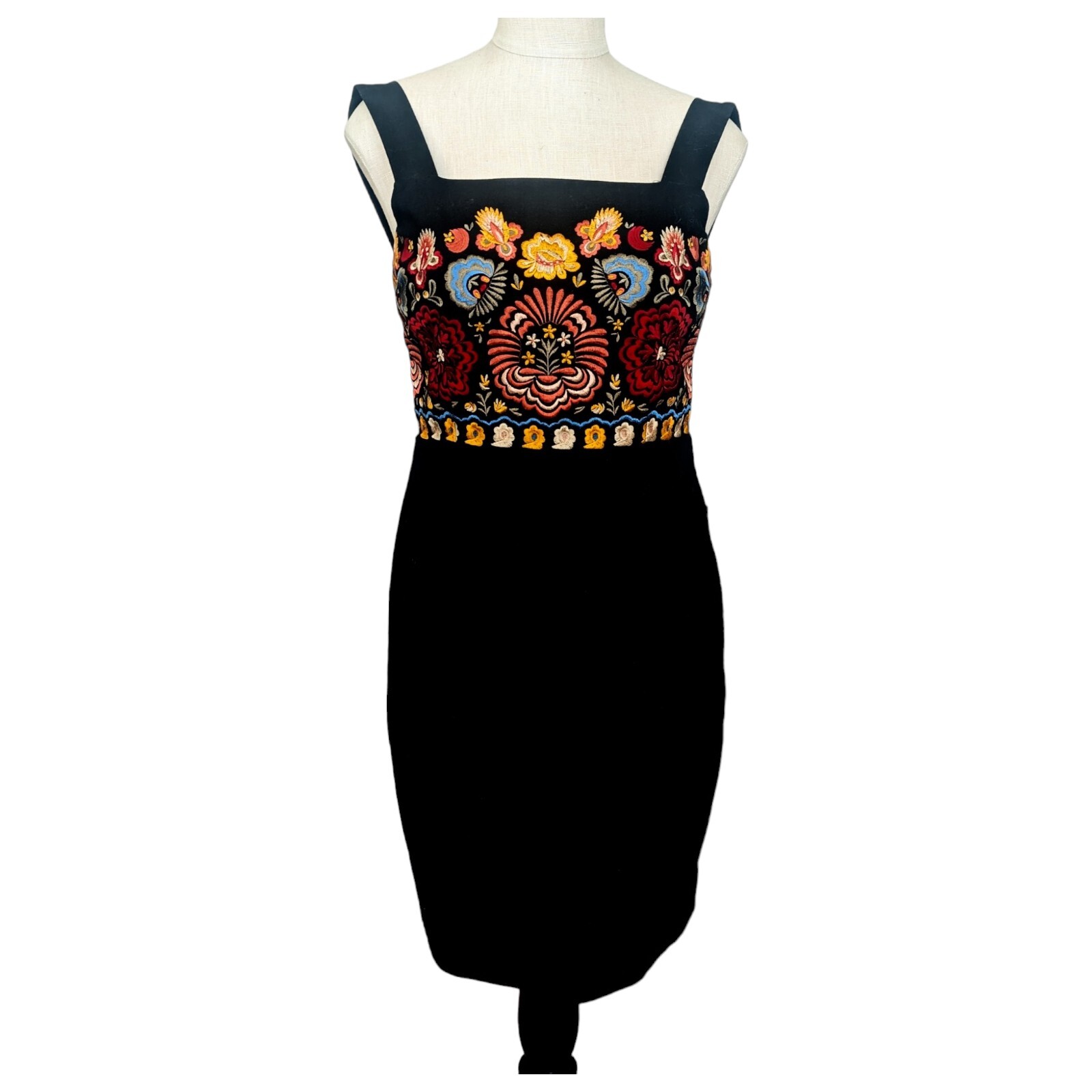 Pre-owned Vintage Andrea Jovine Black Linen Dress Embroidered Above Knee Size Sm