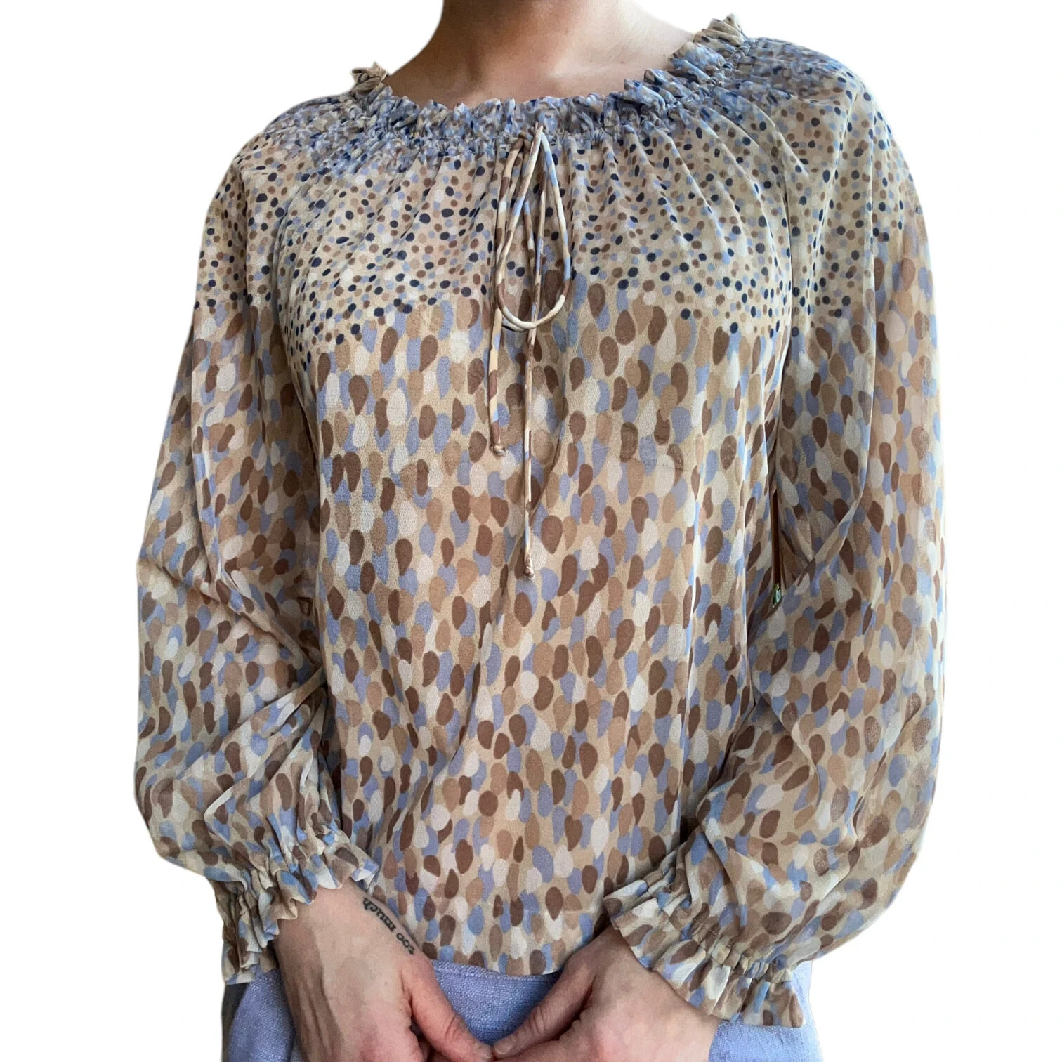 Vintage ’70s NOS Deadstock 'California Girl’ Sheer Polka Dot Peasant Blouse M/L
