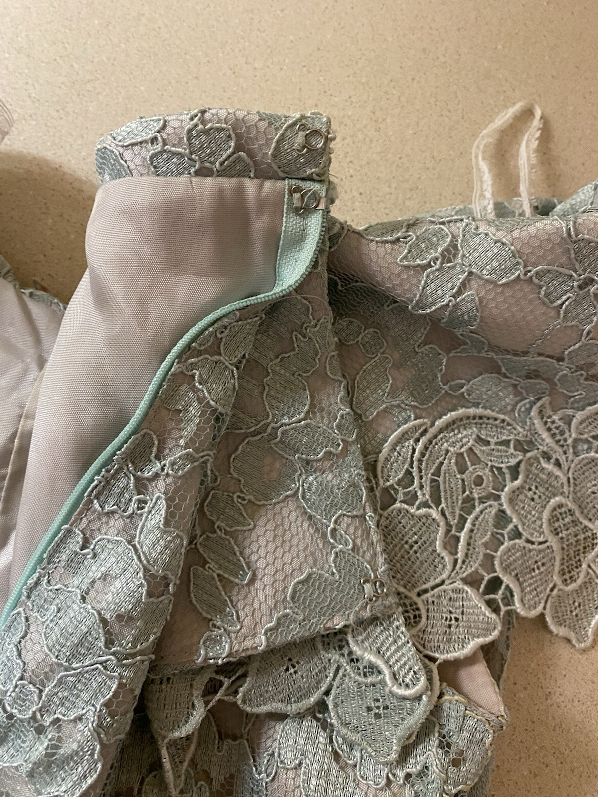 Vtg 80s Dress Cachet By Bari Protas Sage Green Lace Full Length Gown Sz 12