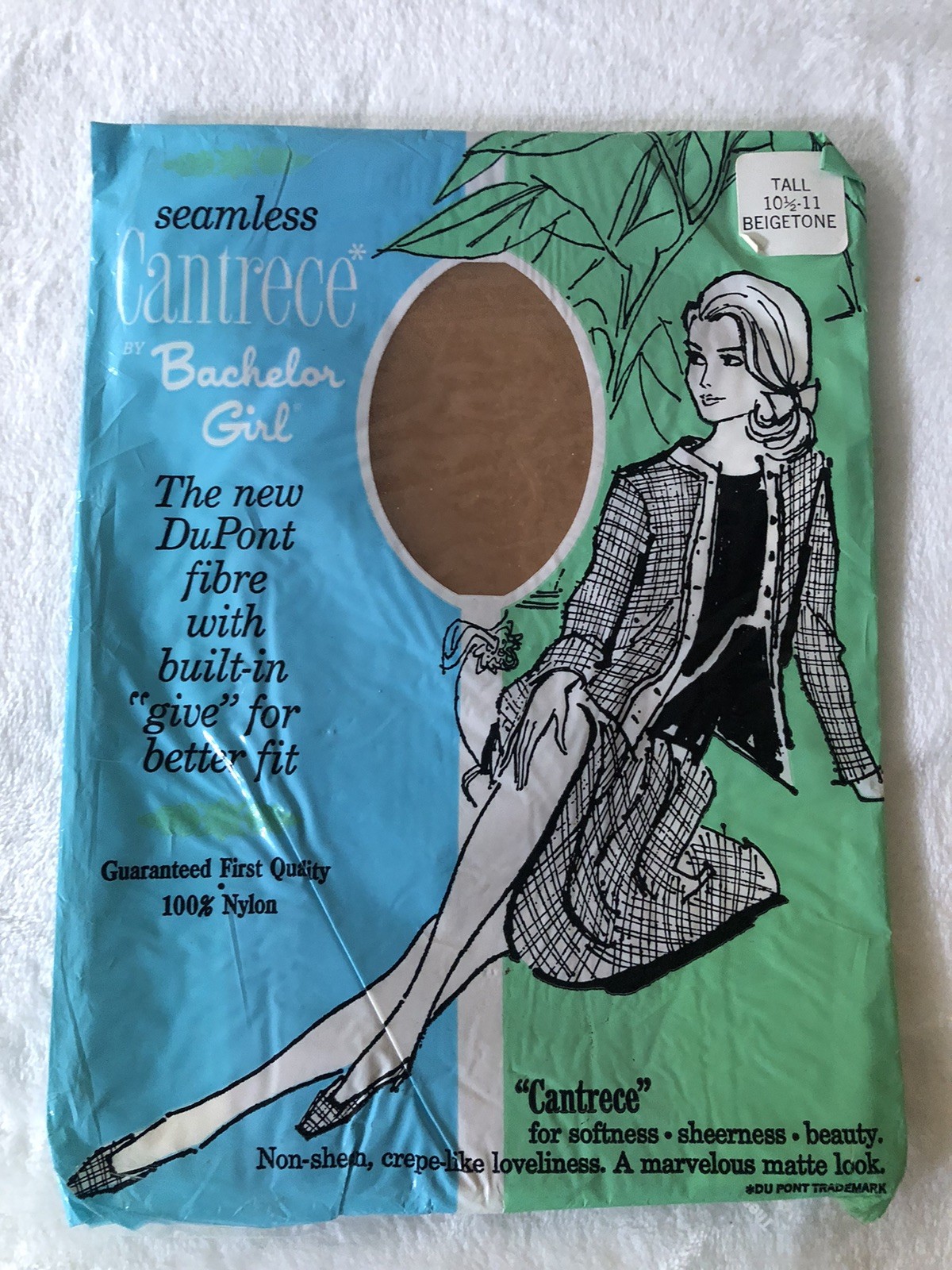 CANTRECE Bachelor Girl Dupont Nylon Stockings SIZE Tall 10.5-11 Beigetone