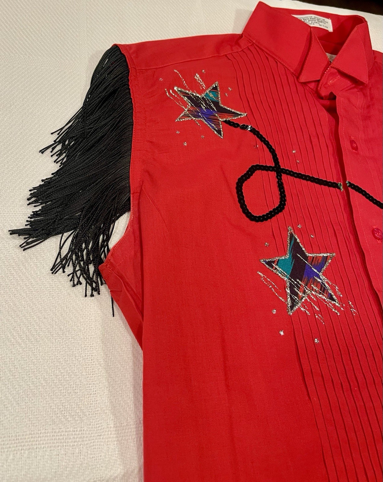 Chaplin Red Western Wear Women’s Shirt Glitter Sequin Stars Embroidered Small