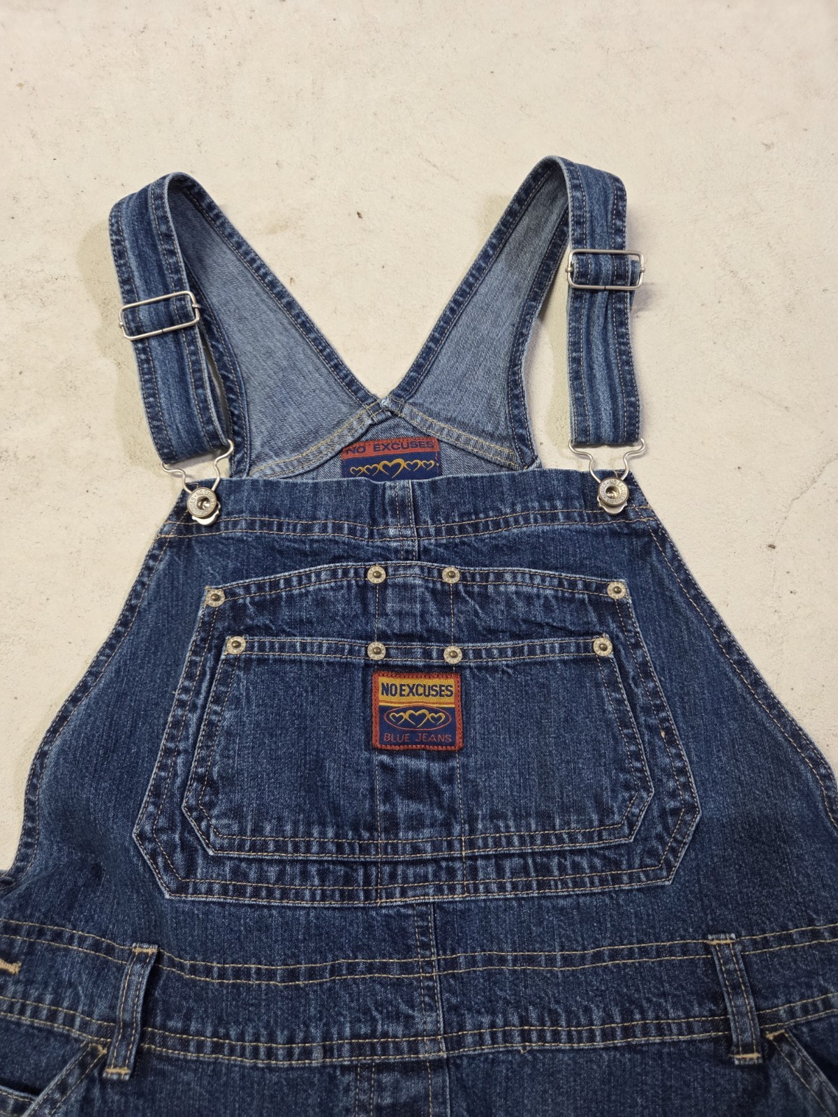VTG 90s No Excuses Womens Size XL Denim Blue Jean Bib Overalls Cargo Carpenter