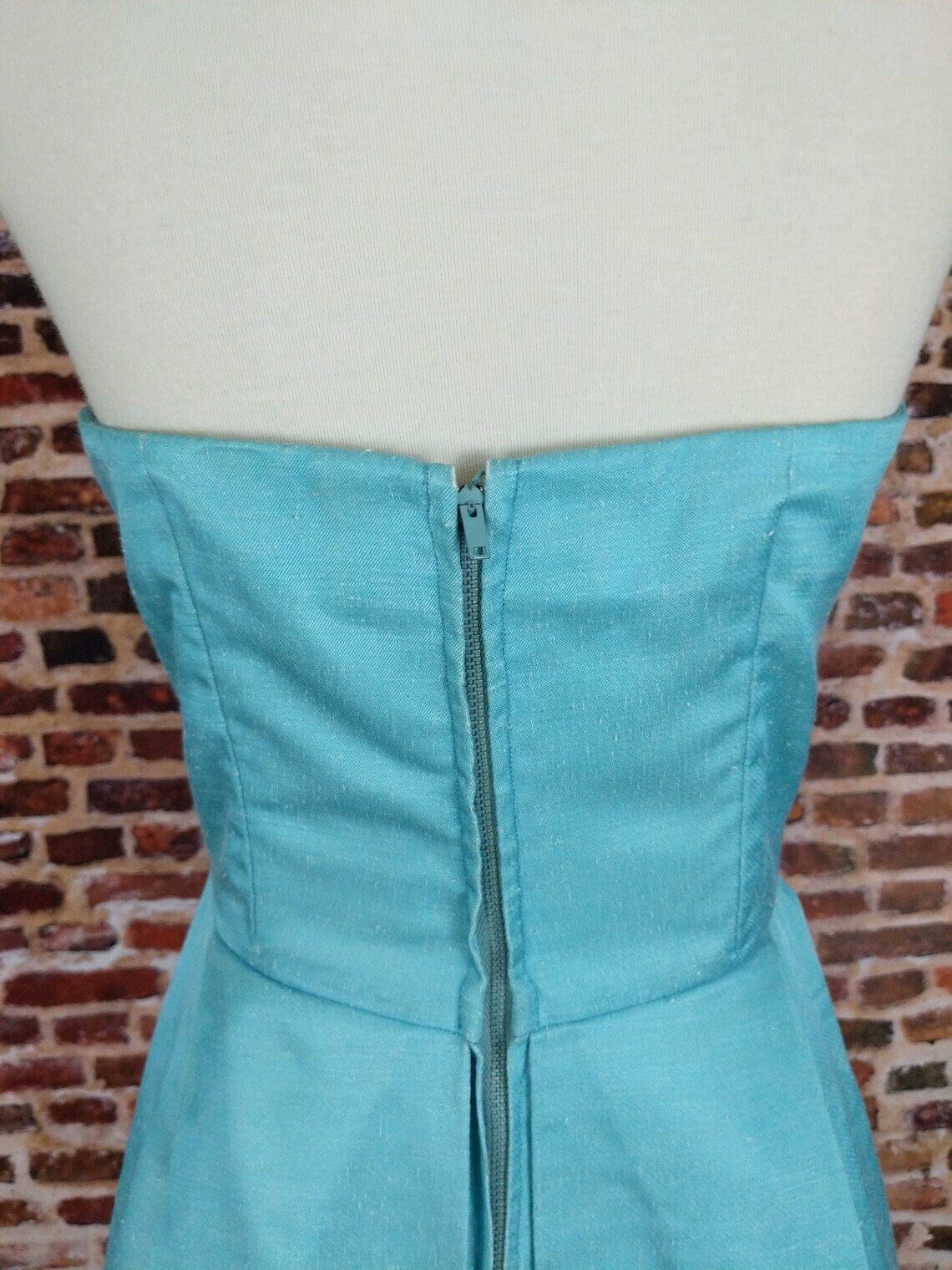 Silk Formal Dress Vintage 50’s 60’s Blue Dress Shirt Jacket Set Sz Small XS MCM