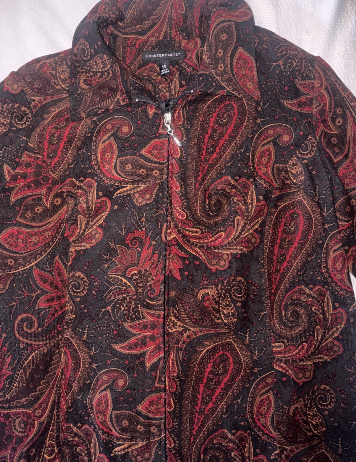 VTG Counterparts Paisley Velour Whimsical Fairy Zip Up Women’s Jacket Size 14