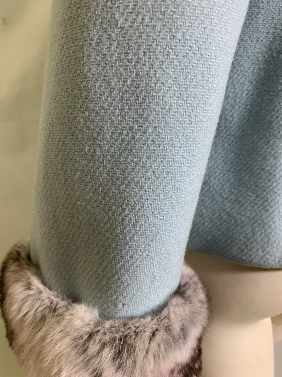 True Vintage Robin’s Egg Blue Wool 1960s Jacket Chinchilla Fur Trim S