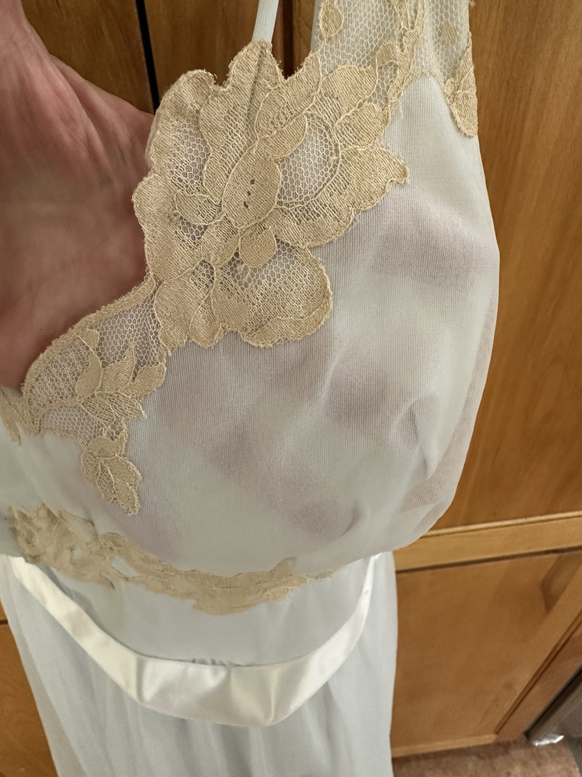 Vintage 60s 36 Vanity Fair Tricot Nylon Chiffon Lace Pale Blue Slip Nightgown