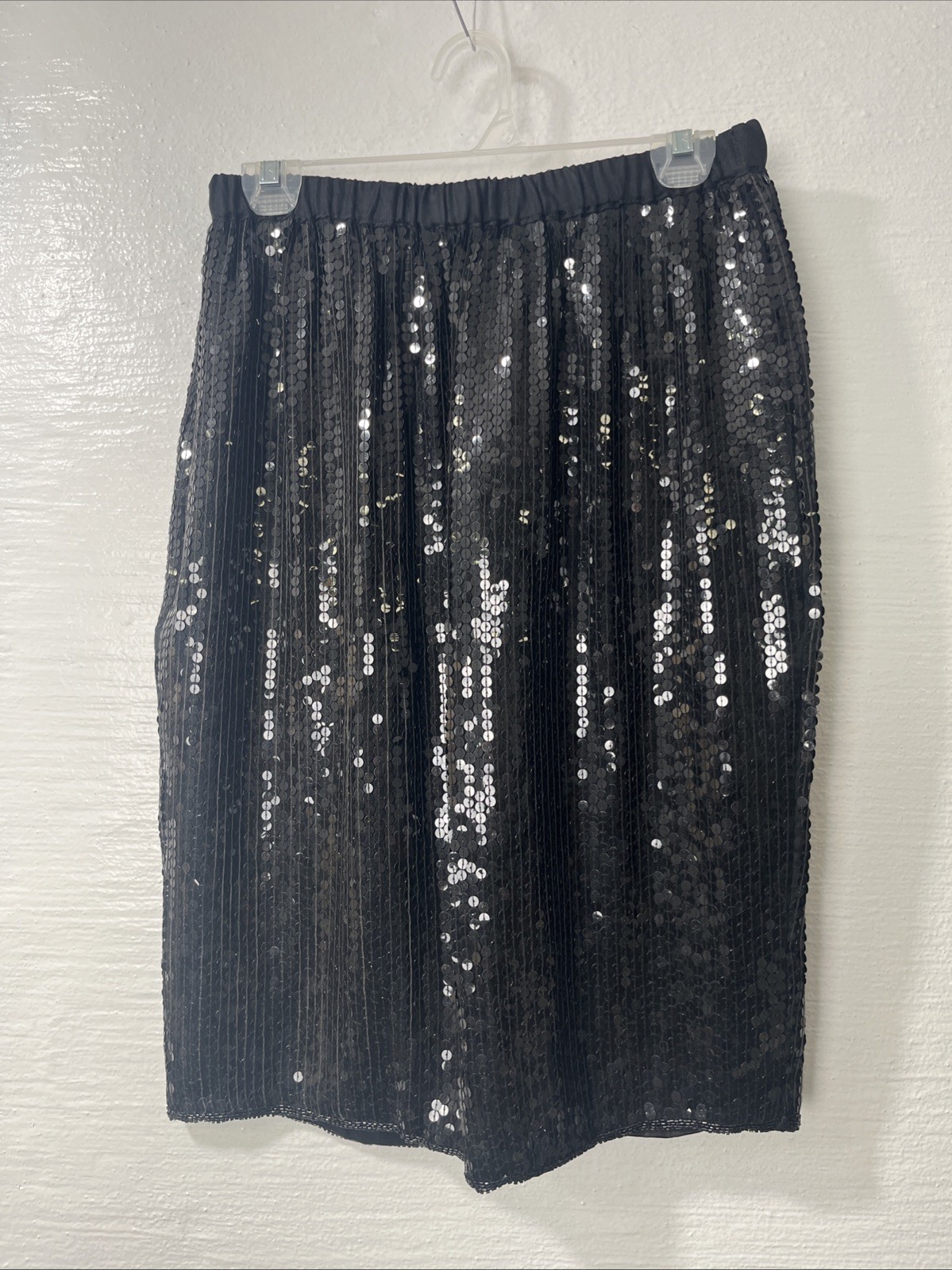 Stenay Vintage Sequin Black Skirt Back Slit Midi New Years Party Evening Bling