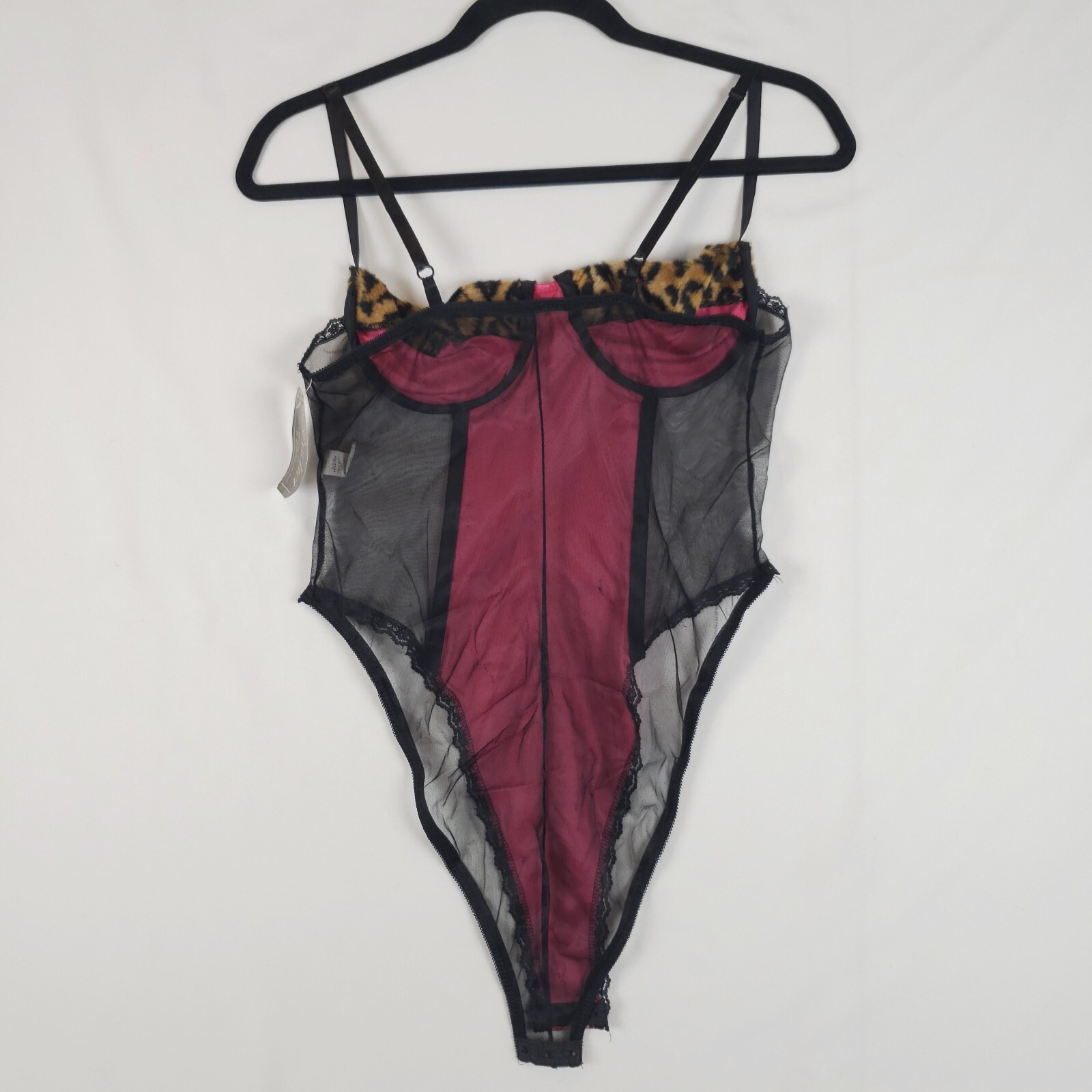 Vintage Sachet Satin Teddy Womens Medium Lingerie Faux Fur Trim Hi-Cut NOS