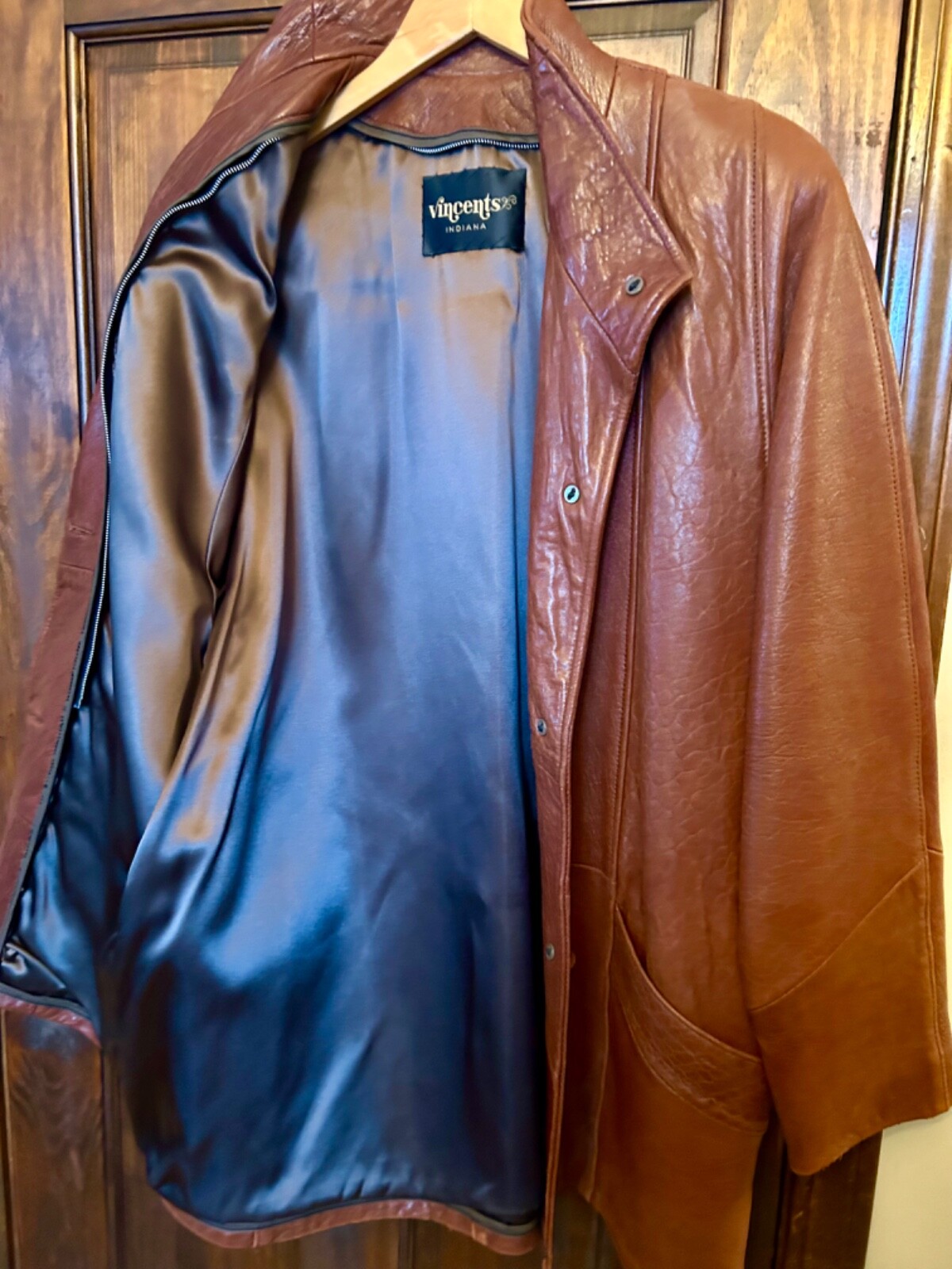 Vintage Women’s Brown Leather Slouch Car Coat Jacket SZ M 44” Vincent’s Indiana