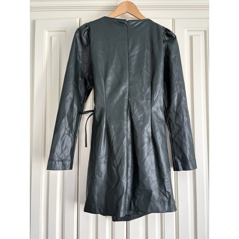 House of Harlow 1960 Green Vegan Leather Long Sleeve Wrap Dress Womens XS NWOT
