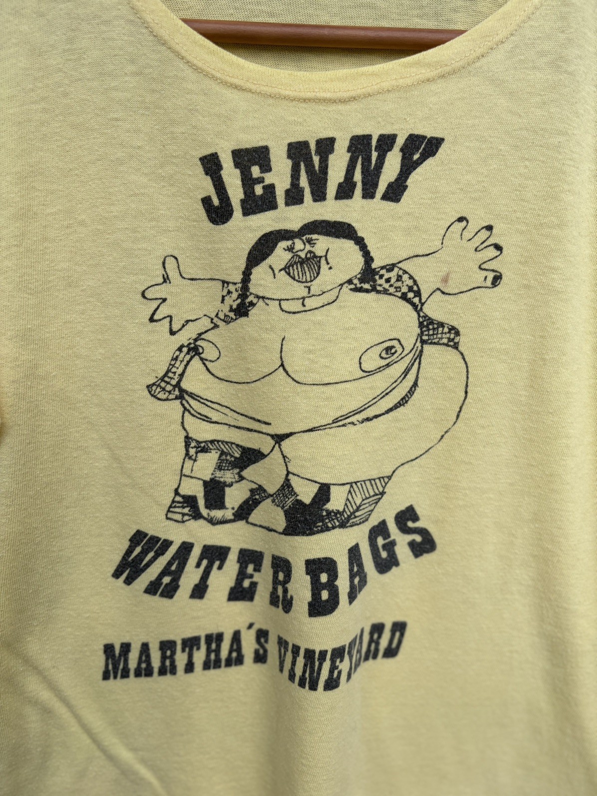 Vintage 70s Jenny Waterbags Yellow T Shirt Hippie Granny Takes a Trip Glam M